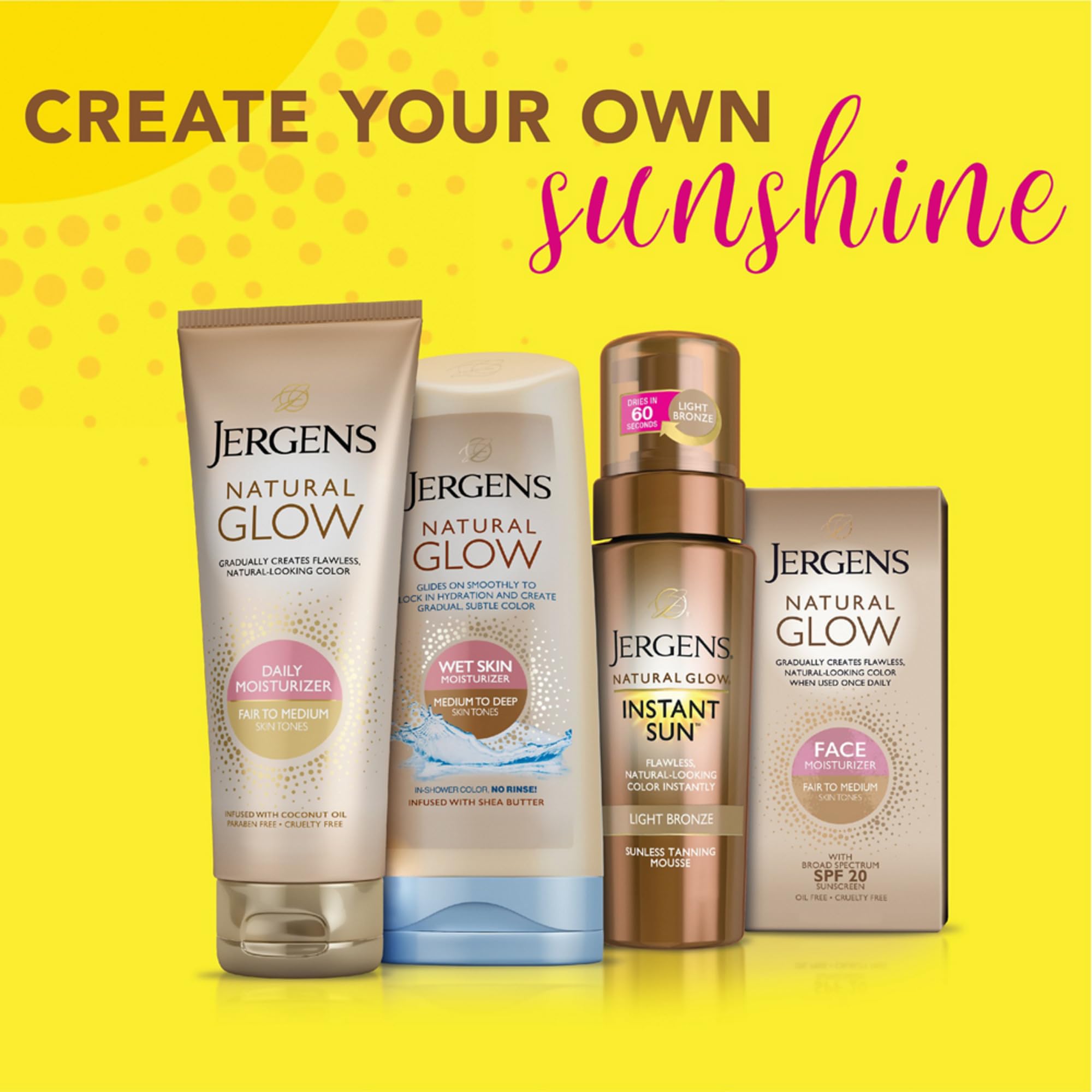 Jergens Natural Glow Gradual Glow Daily Moisturizer + Firming and Face Moisturizer with SPF 20 Bundle, Medium to Tan