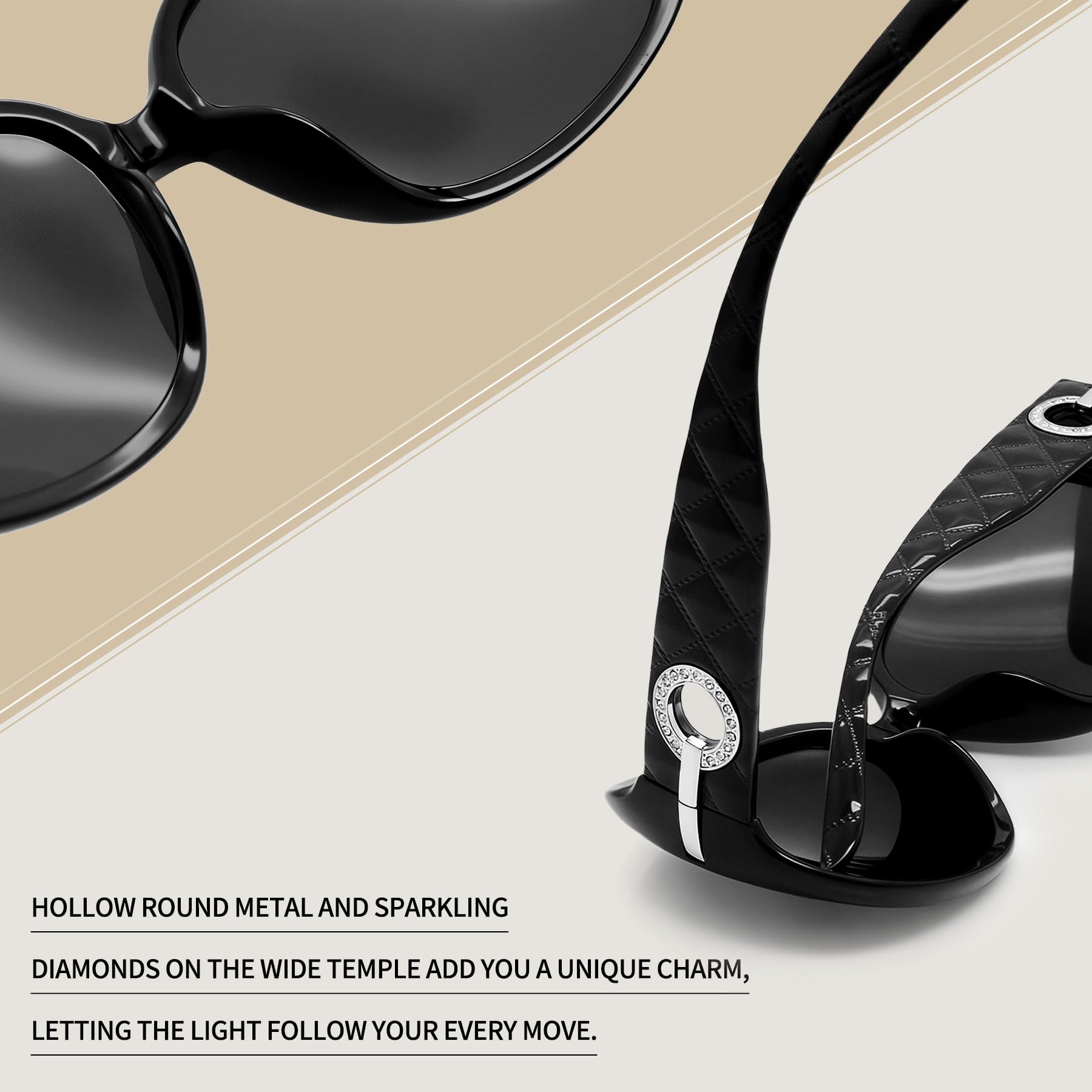 Joopin Big Sunglasses for Women Trendy Rectangle Black Shades Ladies Large Sun Glasses Polarized UV Protection Rhinestone Dark Sunnies