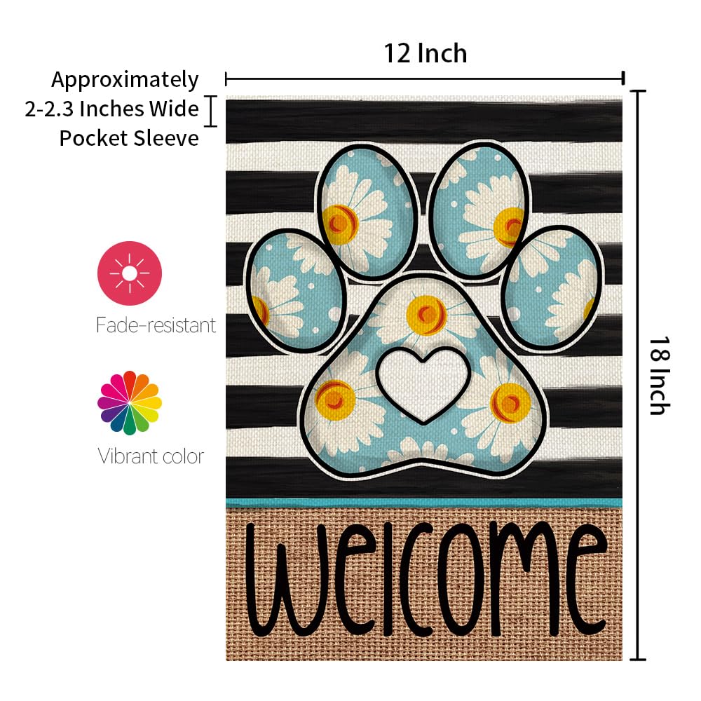 CROWNED BEAUTY Spring Garden Flag Paw Print 12x18 Inch Double Sided Small Burlap Holiday Stripes Flag for Outside Yard Welcome (Daisy) CF1567-12