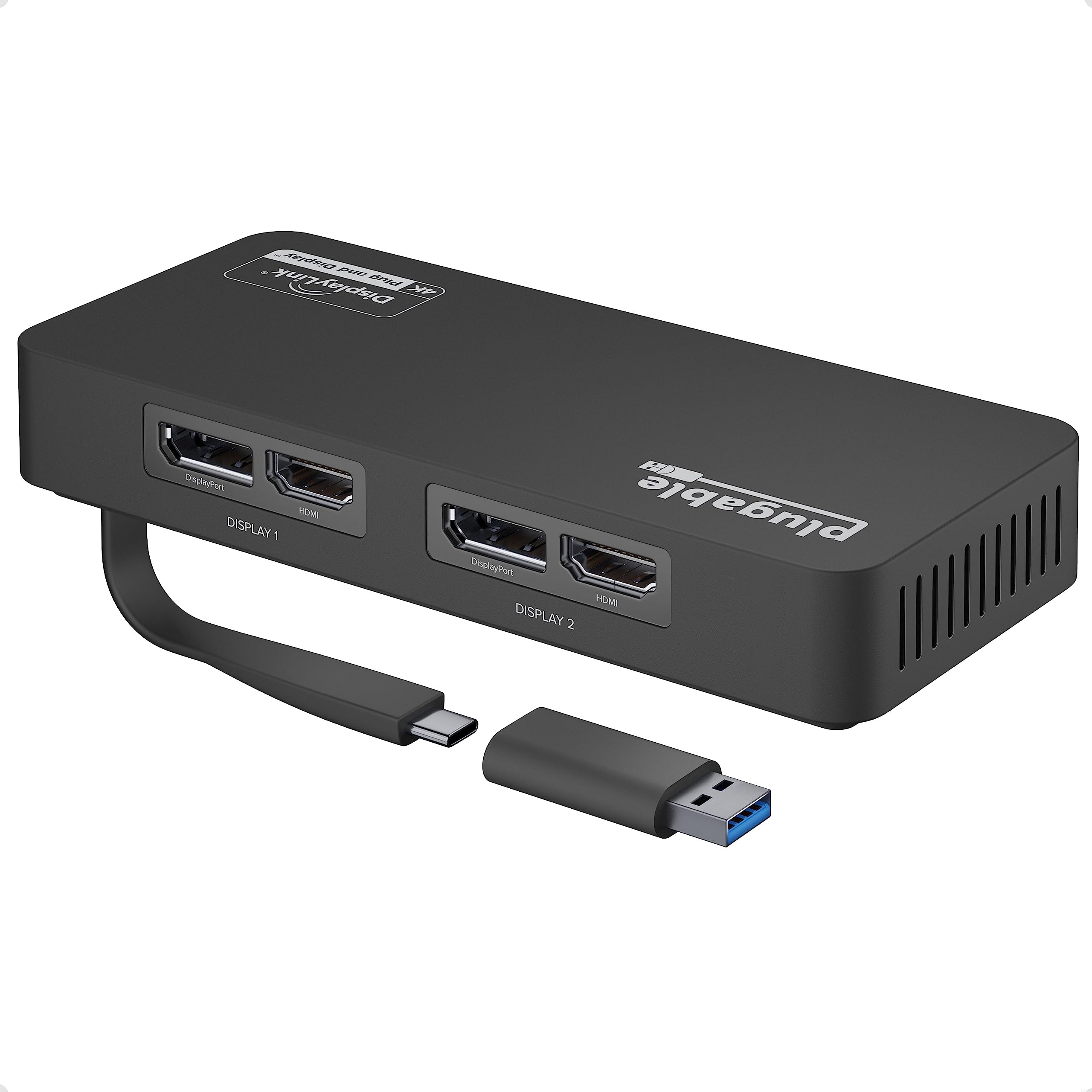 Plugable 4K DisplayPort and HDMI Dual Monitor Adapter for USB 3.0 and USB-C, Compatible with Windows and ChromeOS