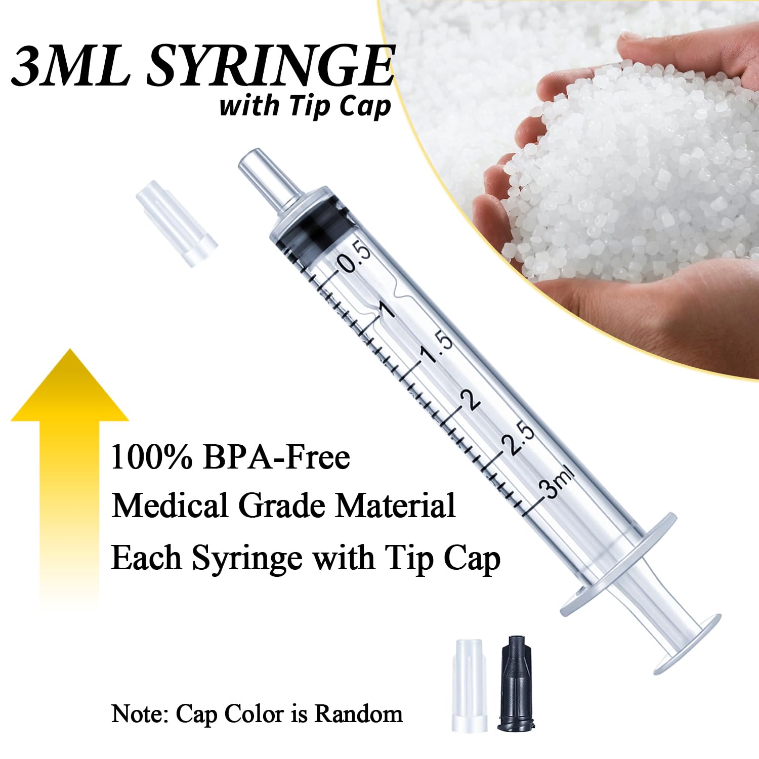 3ml Syringes with Cap, Luer Slip Tip, Whole Pack Bulk Sterile Sealed, No Needle, 50 Pack