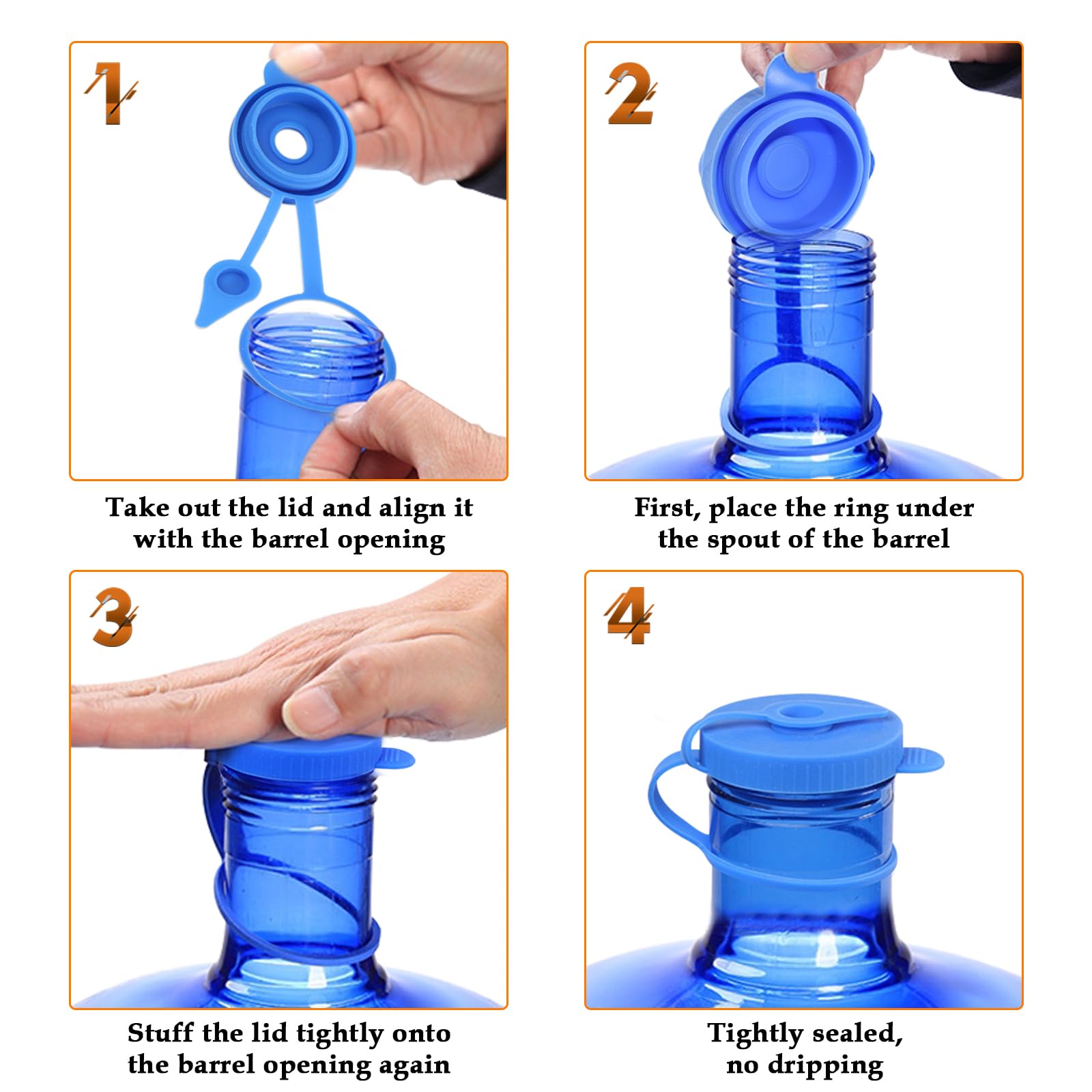 3 & 5 Gallon Jug Lids Food Grade Silicone Replacement Lids, Double Protection, HONSNKS Fits 55mm Standard Jugs, Buckets and Water Dispensers, 2 PCS