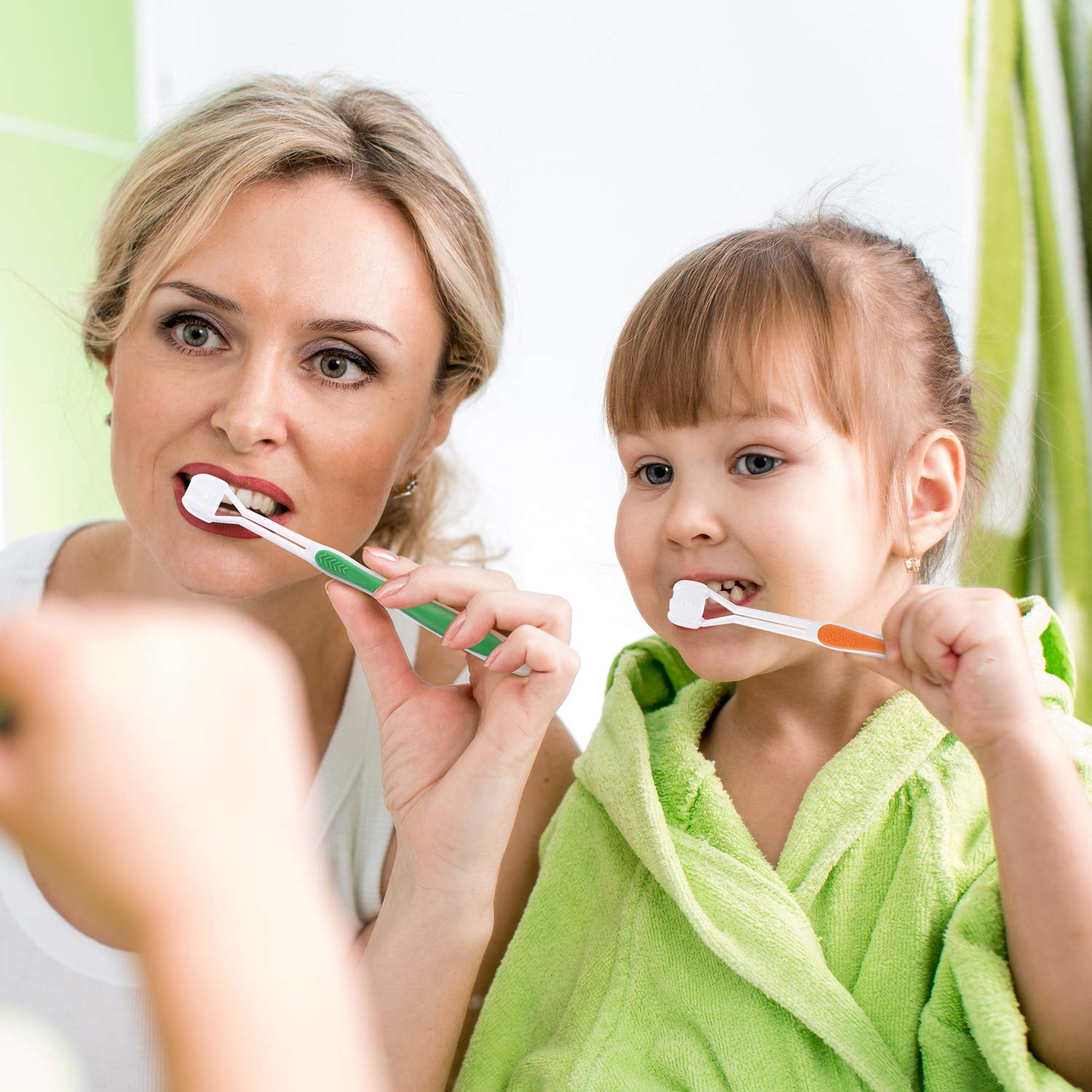Boao 4 Pieces Toothbrush 3 Sided 7.1 Inch Autism Sensory Toothbrush 360 Degree Cleaning Travel Brush Complete Teeth Angle Clean Tooth(Green, Blue, Yellow, Red)
