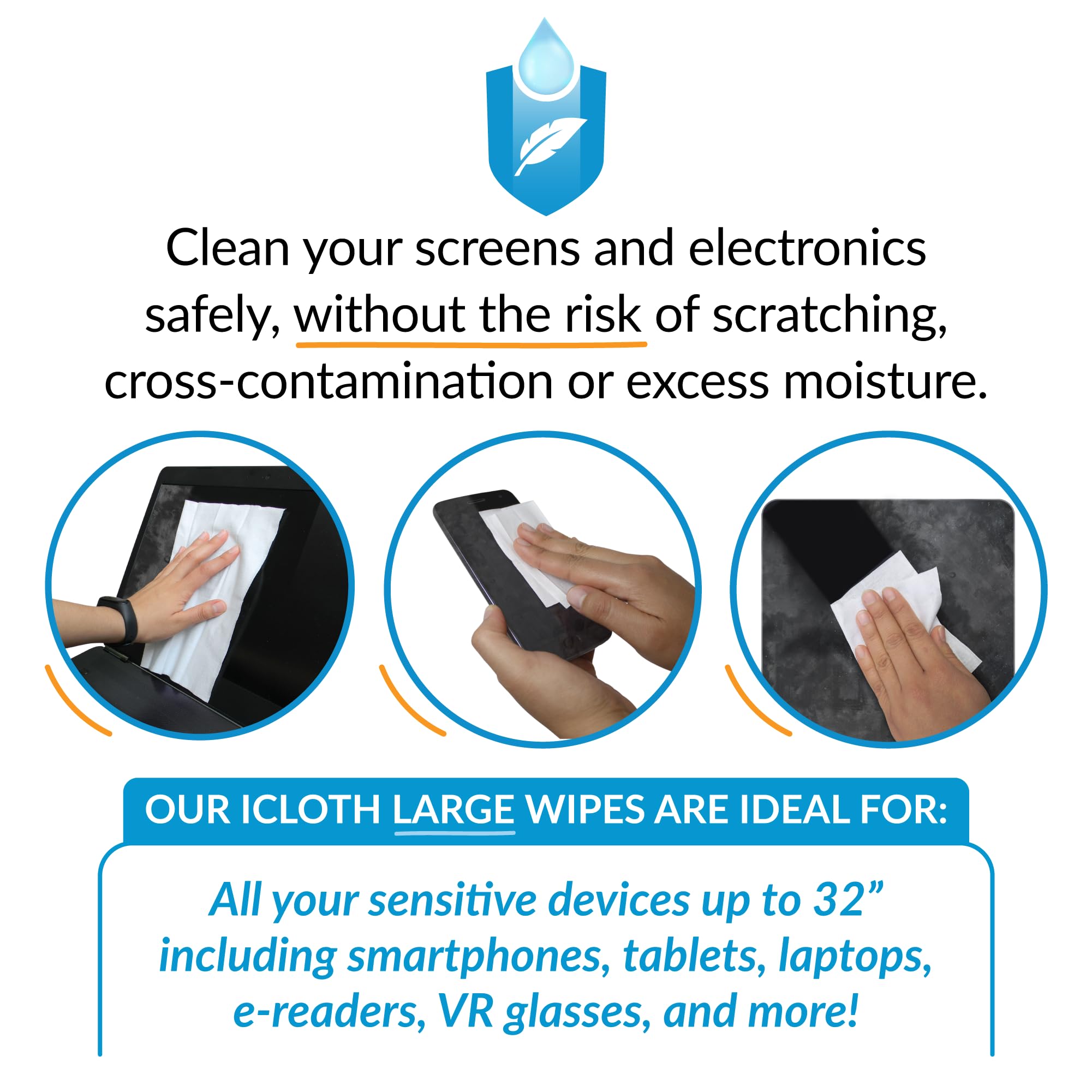 Screen Cleaner Wipes by iCloth – Individually Wrapped – Travel Size – Streak-Free – Clean Your Phone, iPad, Laptop, Computer Screen and More – 24 Wipes (5" x 7")