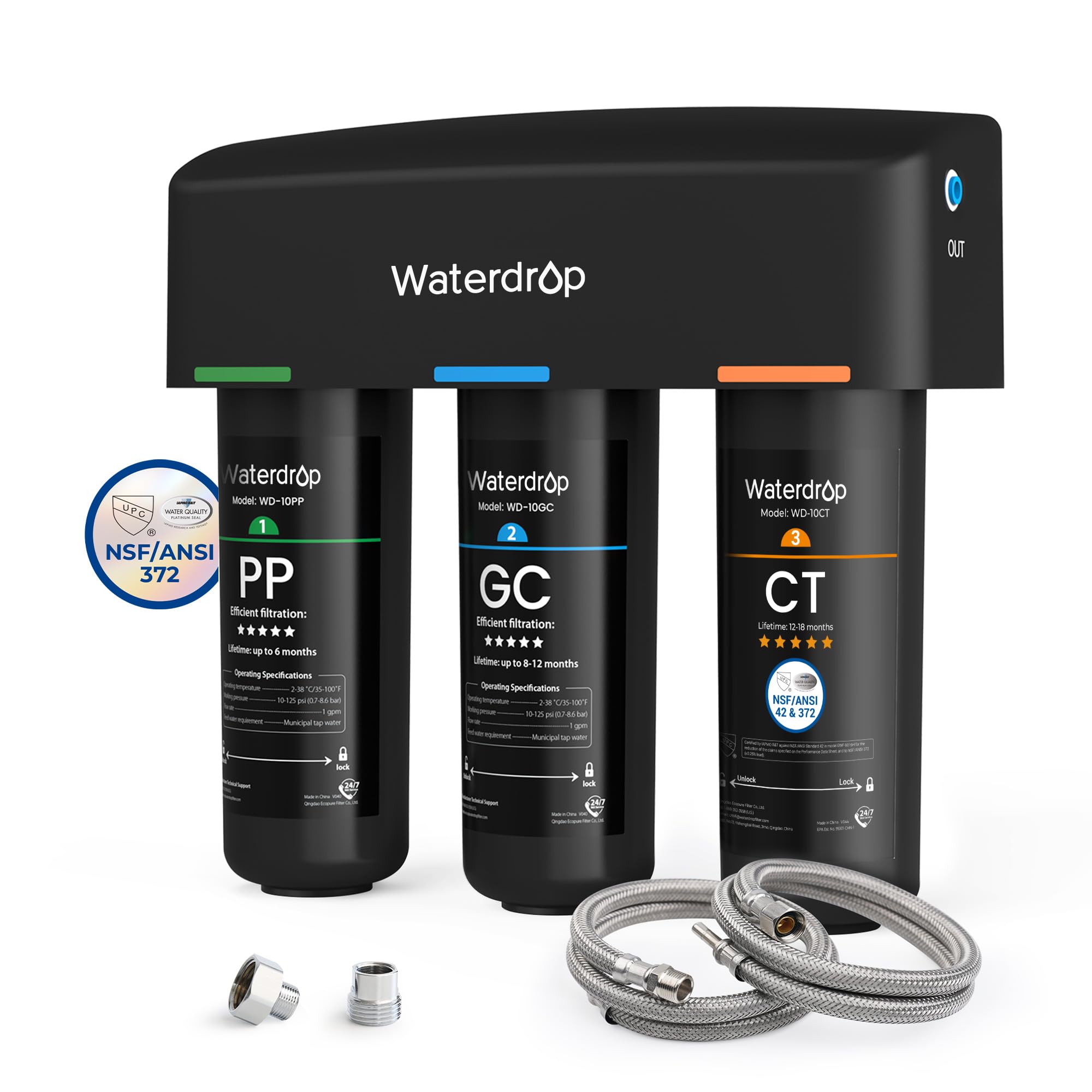 Waterdrop TSA 8 Layer Under Sink Water Filter System, Under Sink Water Filtration System, Reduces PFAS, PFOA/PFOS, Fluoride, Chlorine, Bad Taste & Odor, NSF/ANSI 42 Certified Element, USA Tech