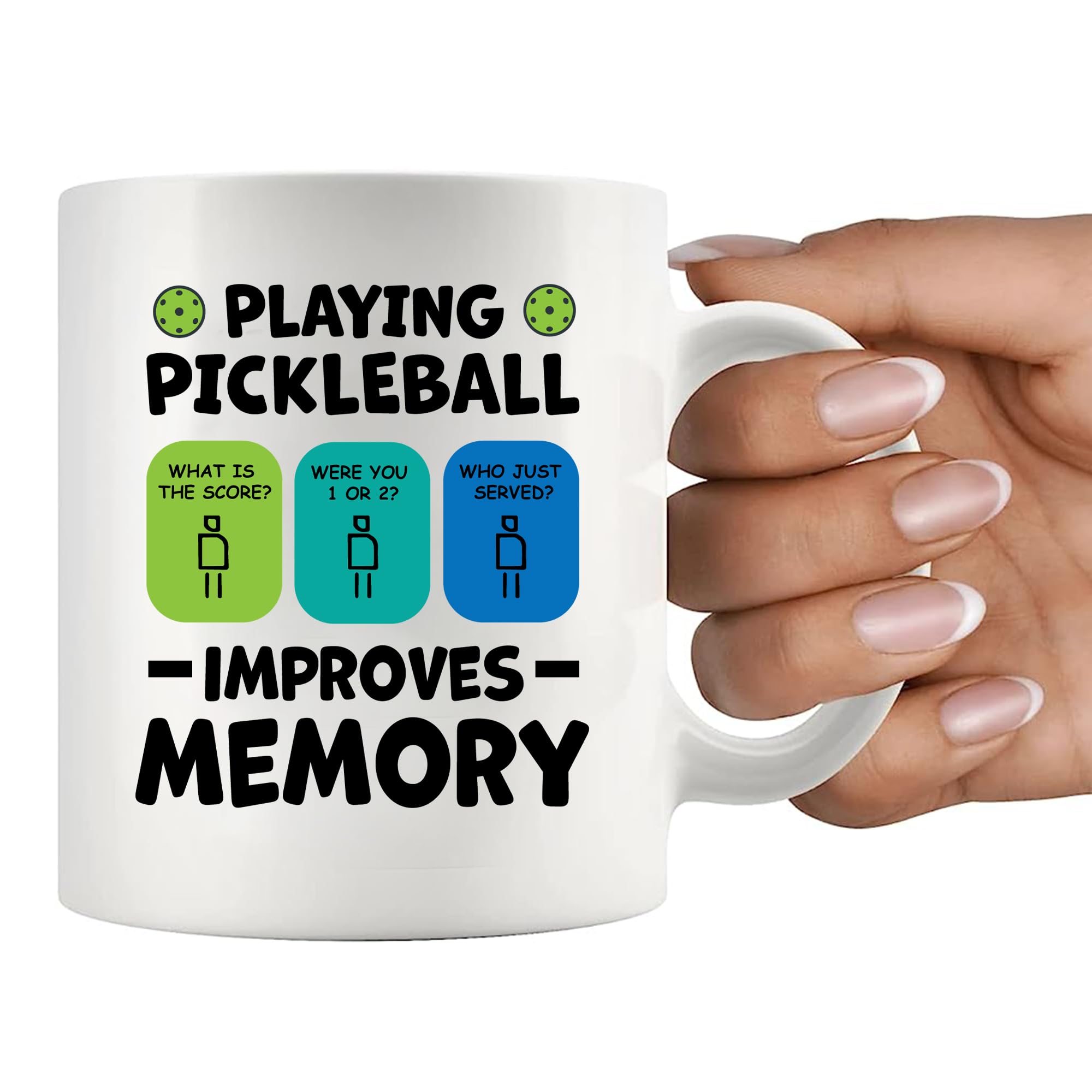 Panvola Playing Pickleball Improves Memory Pickleball Ceramic Mug Pickleball Lovers Gifts For Dad Mom Grandma Grandpa Husband Wife Coffee Cup (White, 11 oz)