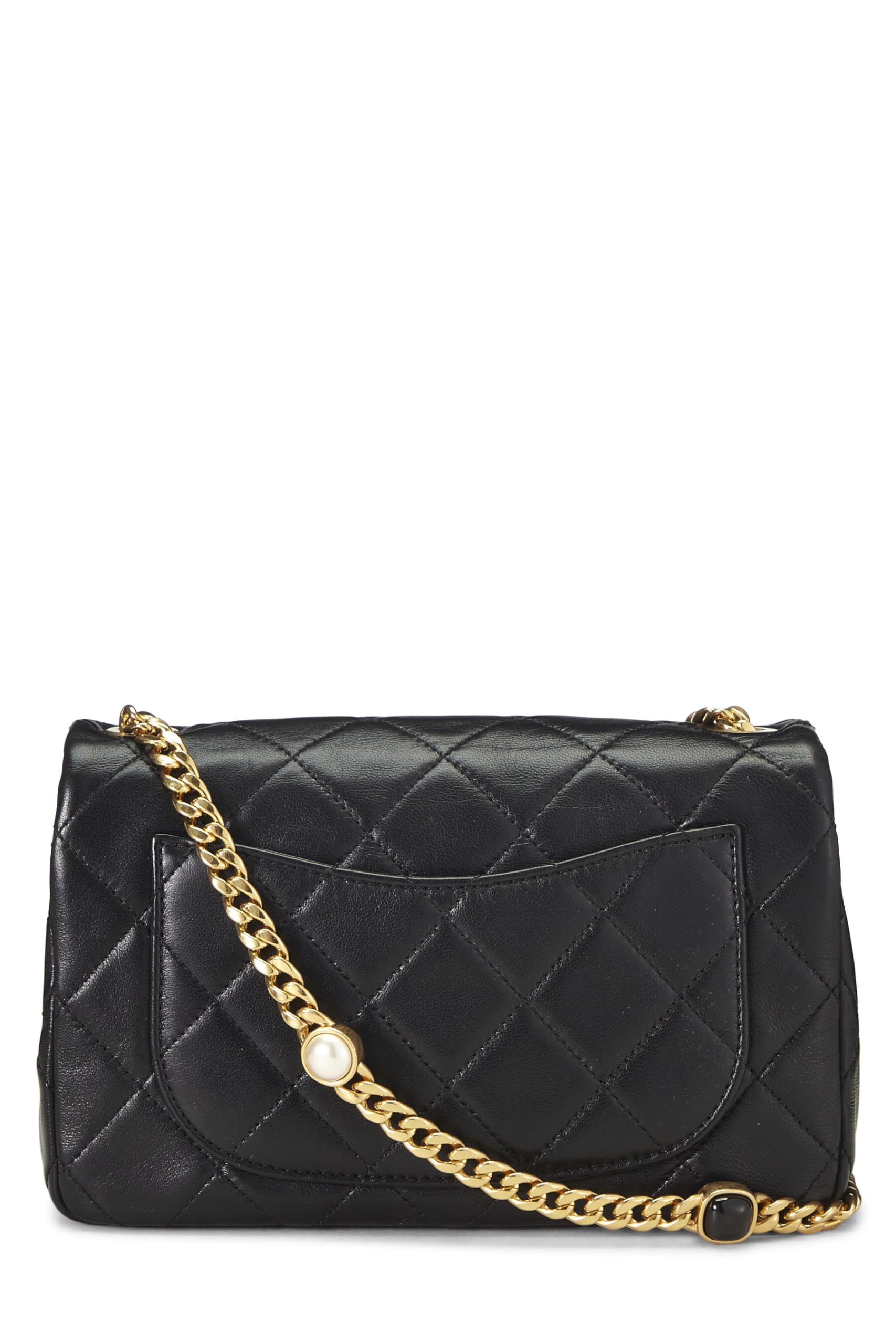 Chanel, Pre-Loved Black Pearl Quilted Lambskin Rectangular Flap Mini, Black