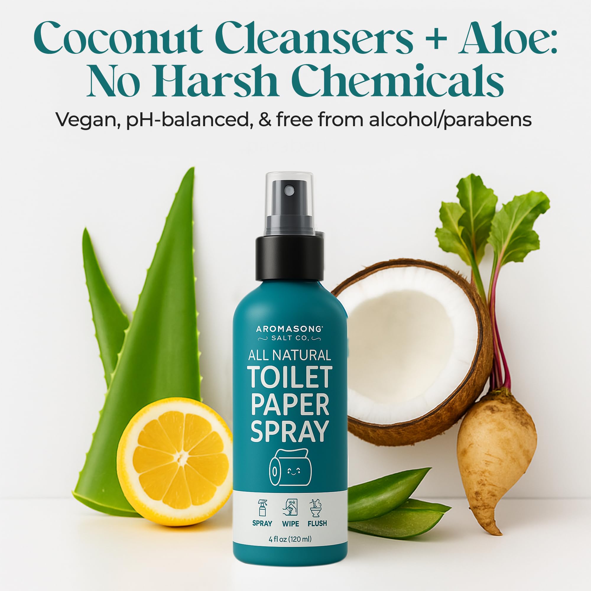 Aromasong 100% Natural Toilet Paper Spray for wiping – Flushable Wet Wipe Alternative - Toilet Paper Moistener for Personal Cleansing - Septic Safe, 4 fl oz