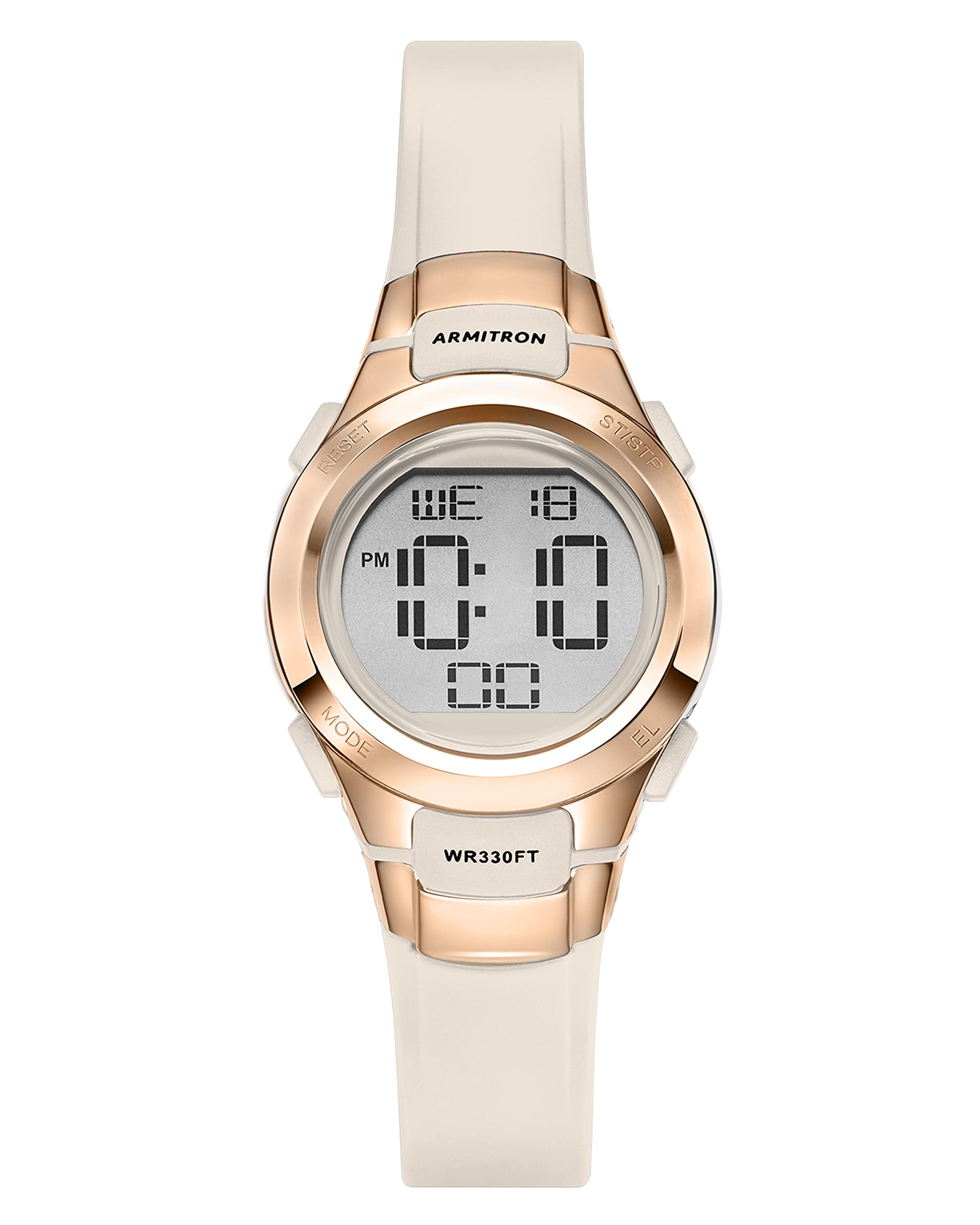 Armitron Sport Women's 45/7012PBH Rose Gold-Tone Accented Digital Chronograph Blush Pink Resin Strap Watch