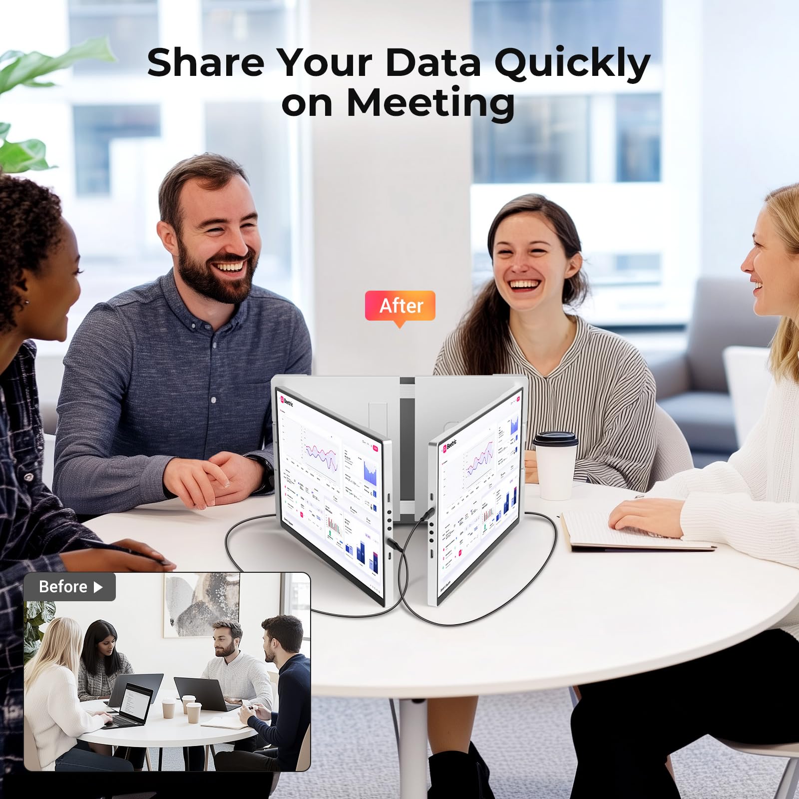 Fzaqwen Triple Screen Laptop Monitor Extender - 2.5K QHD IPS Triple Portable Monitor for Laptop 13.3-17 Inch, Plug Play and Compatible with MacOS/Wins/Chrome/Dex (Silver)
