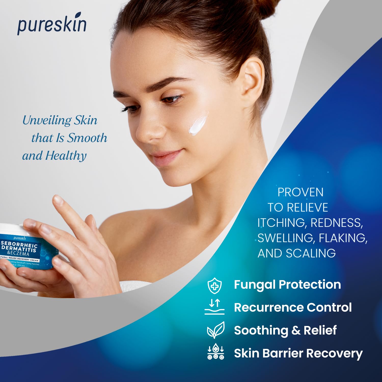 PURESKIN Seborrheic Dermatitis Cream Ketoconazole: Psoriasis Eczema Treatment for Skin Scalp - with Herbal Natural Relief for Flaking Irritated Skin, 3.4 Oz