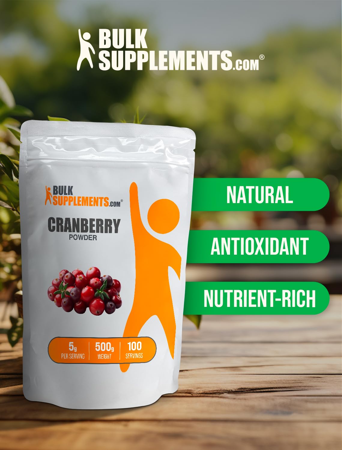 BulkSupplements.com Cranberry Powder - Cranberry Supplements for Women & Men, Dried Cranberries Unsweetened - Gluten Free & Sugar Free, 5g per Serving, 500g (1.1 lbs) (Pack of 1)