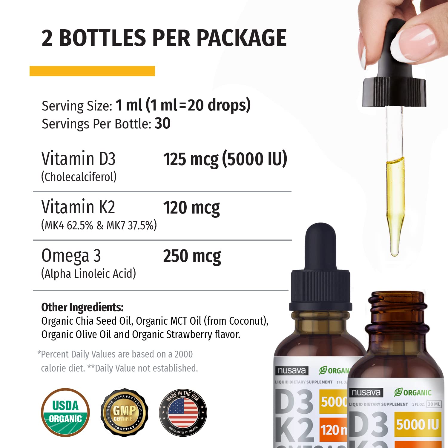 (4 Pack) Vitamin D3 K2 Drops Unflavored & Strawberry Flavor Bundle - Maximum Strength Vitamin D Liquid 5000 IU with MCT Oil Omega 3 - No Fillers, Non-GMO Liquid D3 for Immune Support, 2 Fl Oz Each