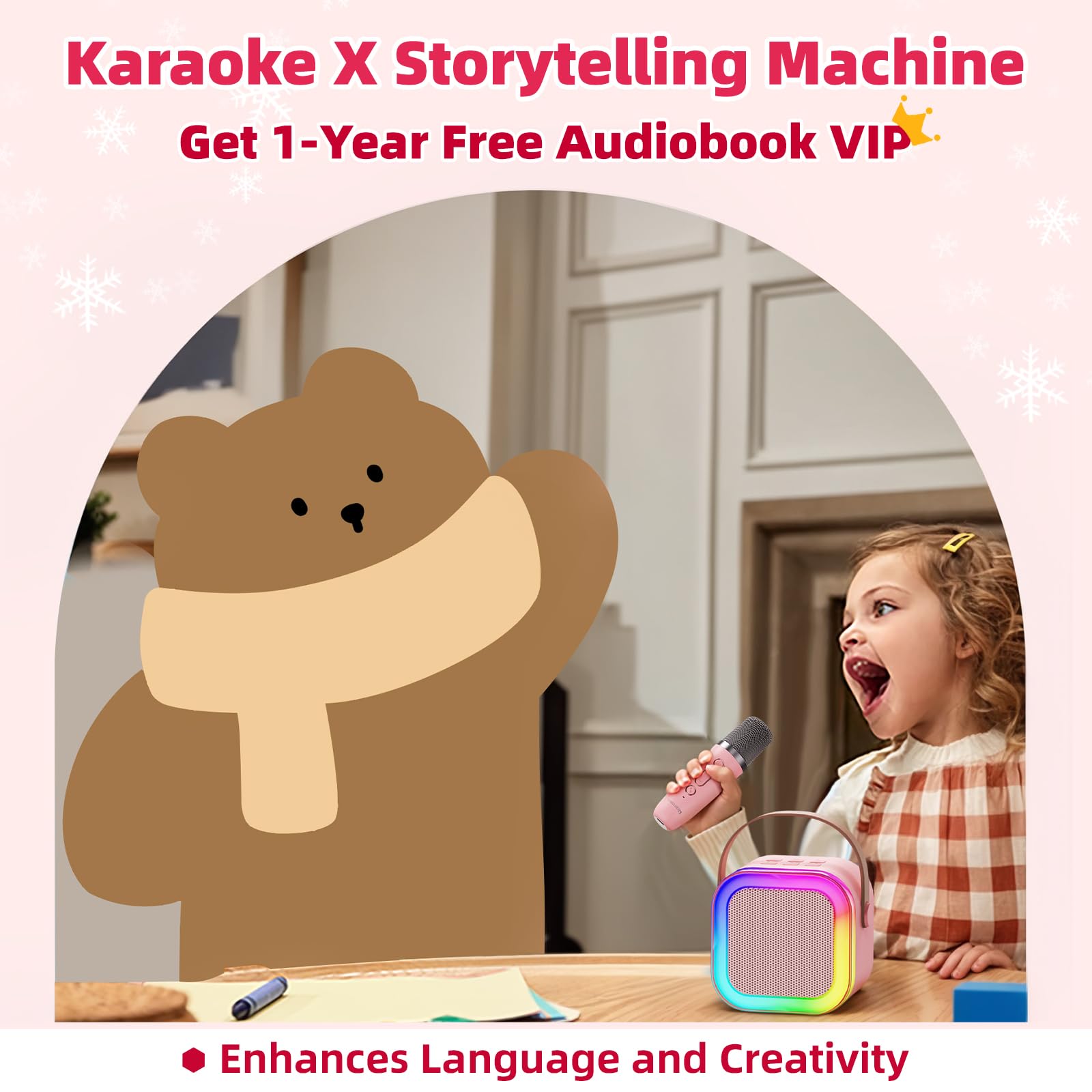 Kinglucky TOP Mini Karaoke Machine for Kids (with 1.5K+ Stories) Christmas Birthday Gifts Ideas for Girls Toy Ages 3-12+, Portable Bluetooth Speaker, Story Player for Education, Play & Bedtime, Pink