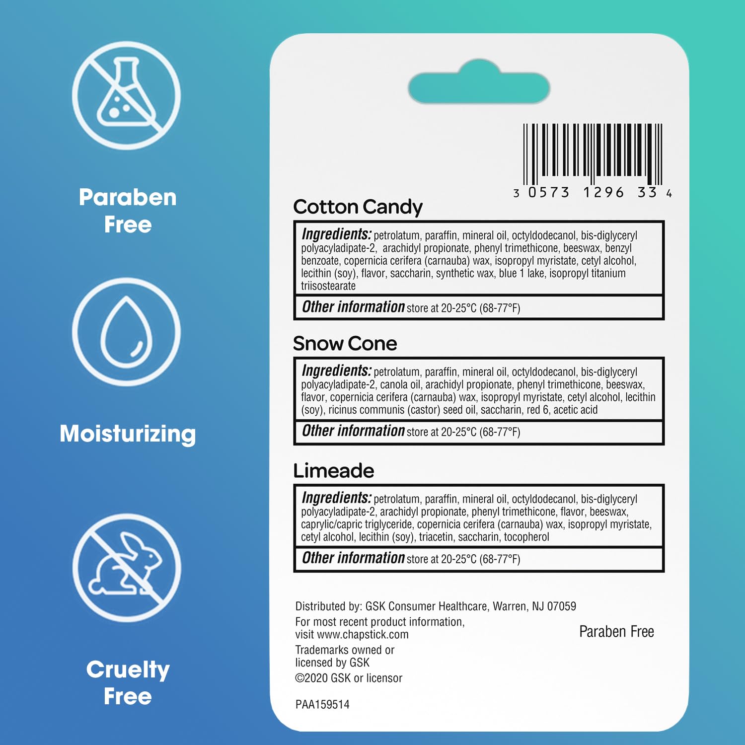 ChapStick Lip Care Set, Vacation Getaway Collection 3-Pack – Snow Cone, Limeade, Cotton Candy Lip Balm, 0.15 Oz Ea