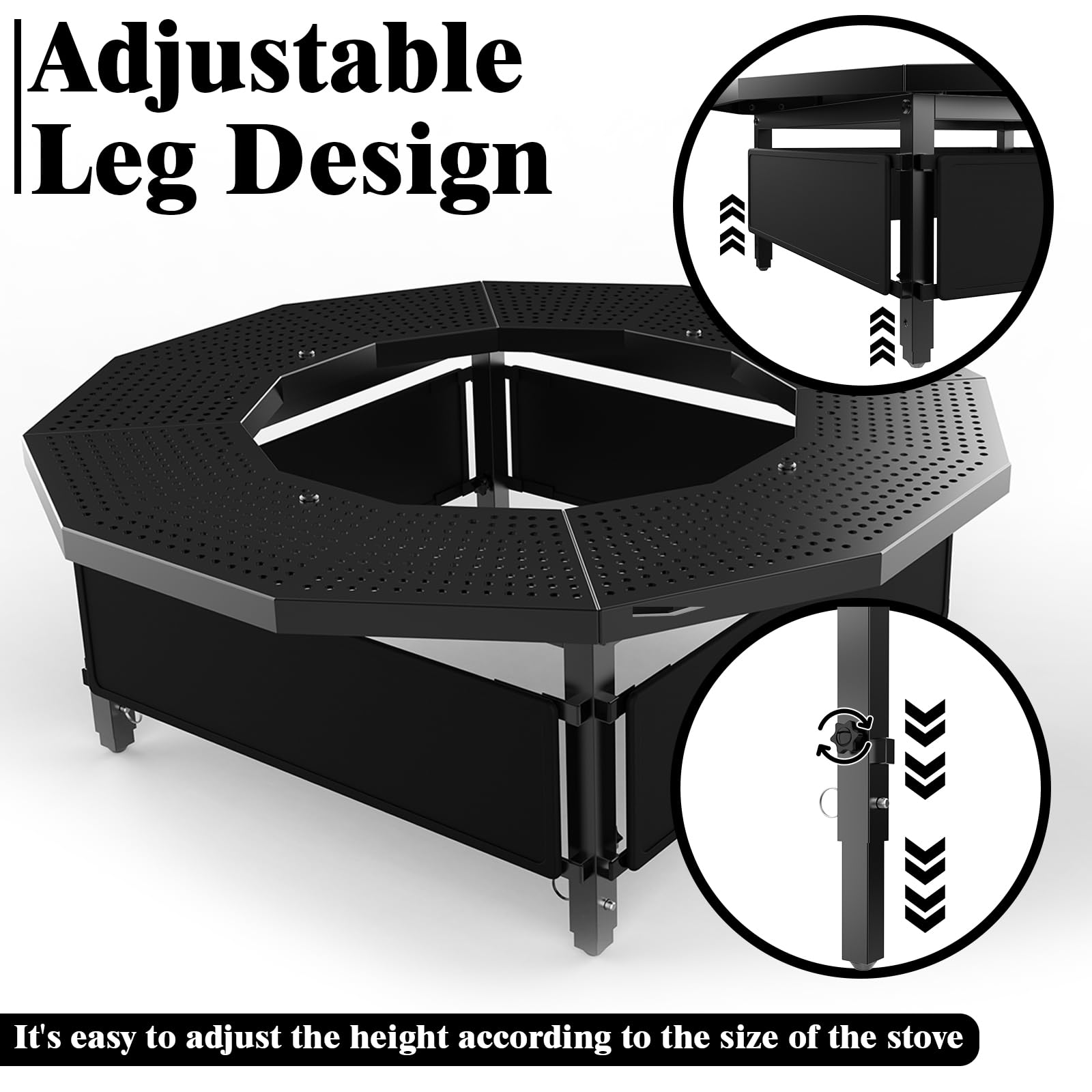 Lezbanz Fire Pit Surround Tabletop for Solo Stove Bonfire Ranger 2.0, with UV-Resistant Outdoor Fabric, Thick Metal Black