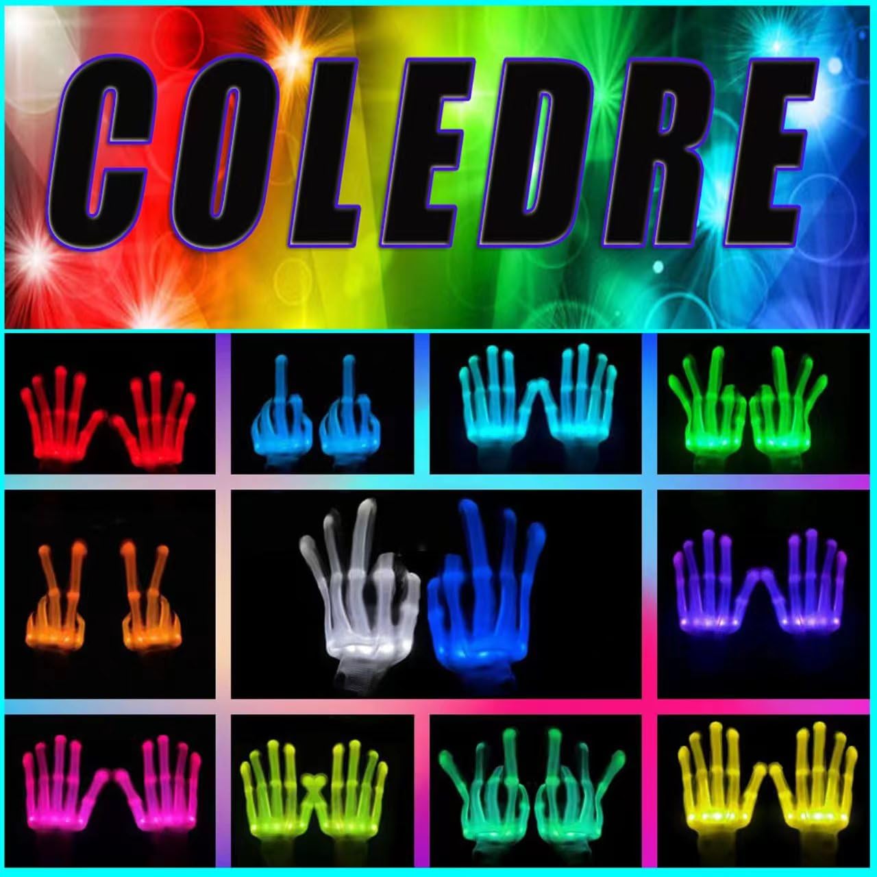 COLEDRE Led Gloves Boys Toys Gifts Age 6-12 Years Old Stocking Stuffers 12 Colors Light Up Birthday Halloween Party for Kids Adults Teens（1PM）