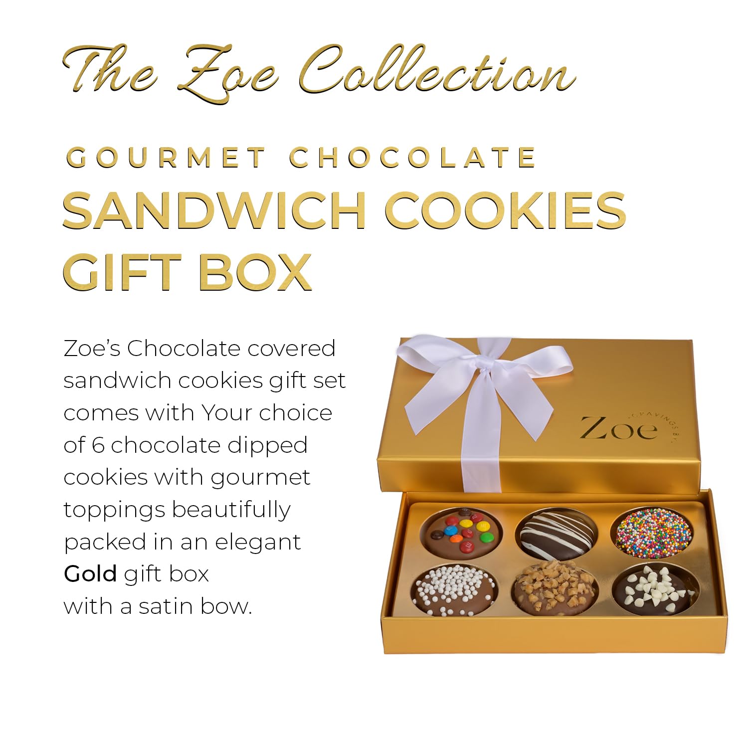 CRAVINGS BY ZOE Gourmet Chocolate Covered Cookies Gift Basket | 6 Piece | Kosher Milk & Dark Belgian Chocolate Food Gift Box | Birthday, Christmas, Holiday, Thank You Gifting Men Women Mom Dad Family