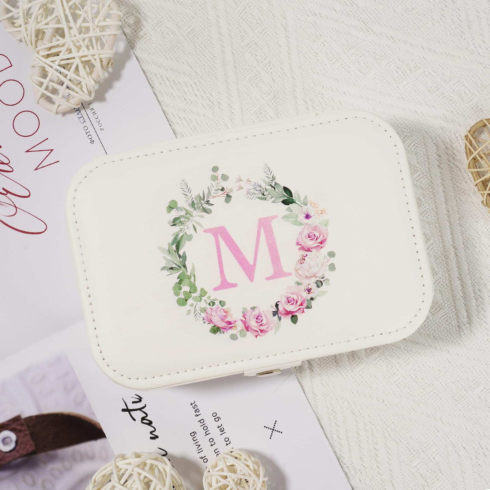 Travel Jewelry Case For Girls Jewelry Box Portable Jewelry Storage Jewelry Organizer Gift For Women Mom Daughter Friends Female Bridesmaids Teen Girls Birthday Mother Day - Initial Jewelry Box (M)