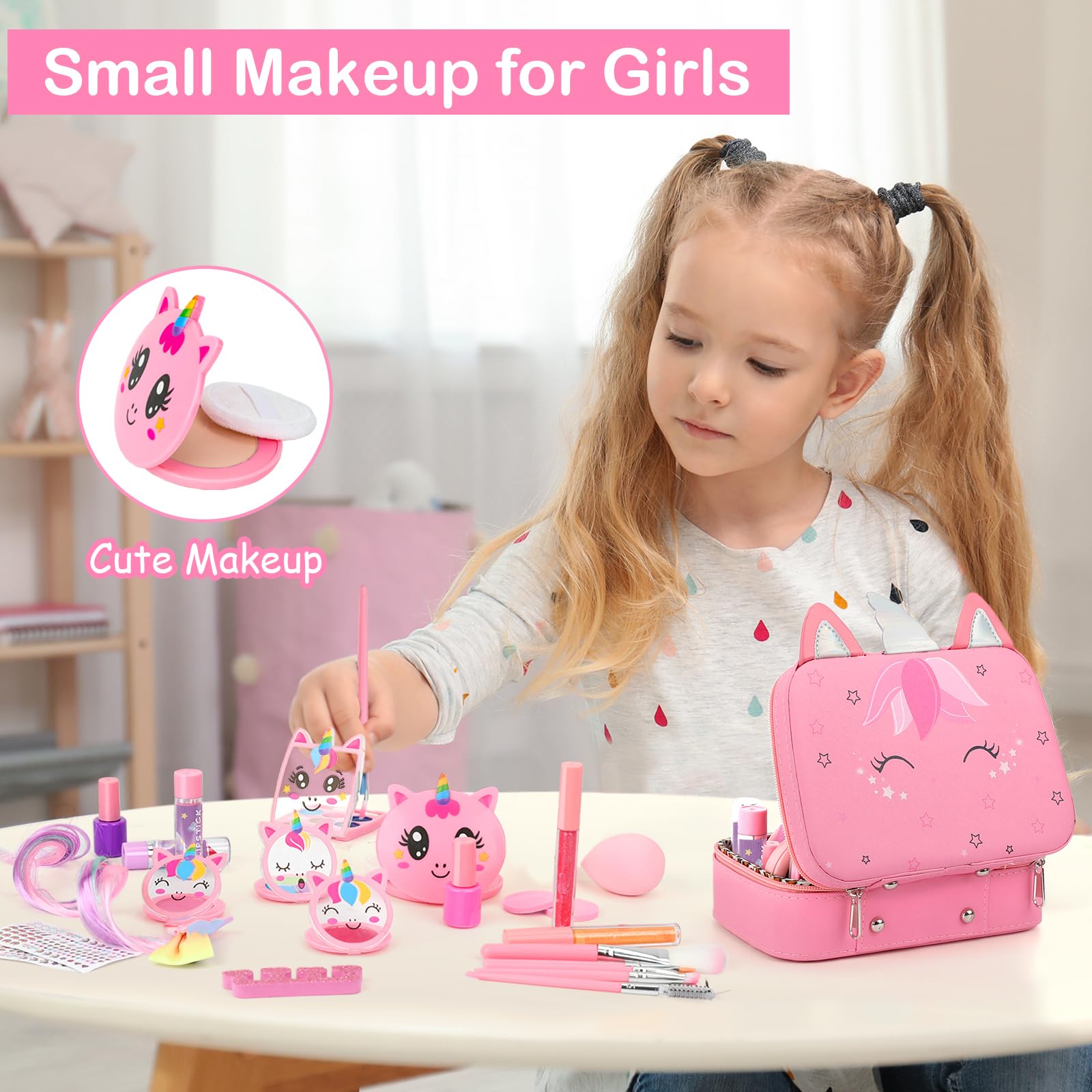 Kids Washable Makeup Girls Toys - Girls Makeup Kit for Kids Make up Set Real Makeup for Kid Little Girls Toddlers Children Princess Christmas Birthday Gifts Toys for 3 4 5 6 7 8 9 10 Year Old Girls