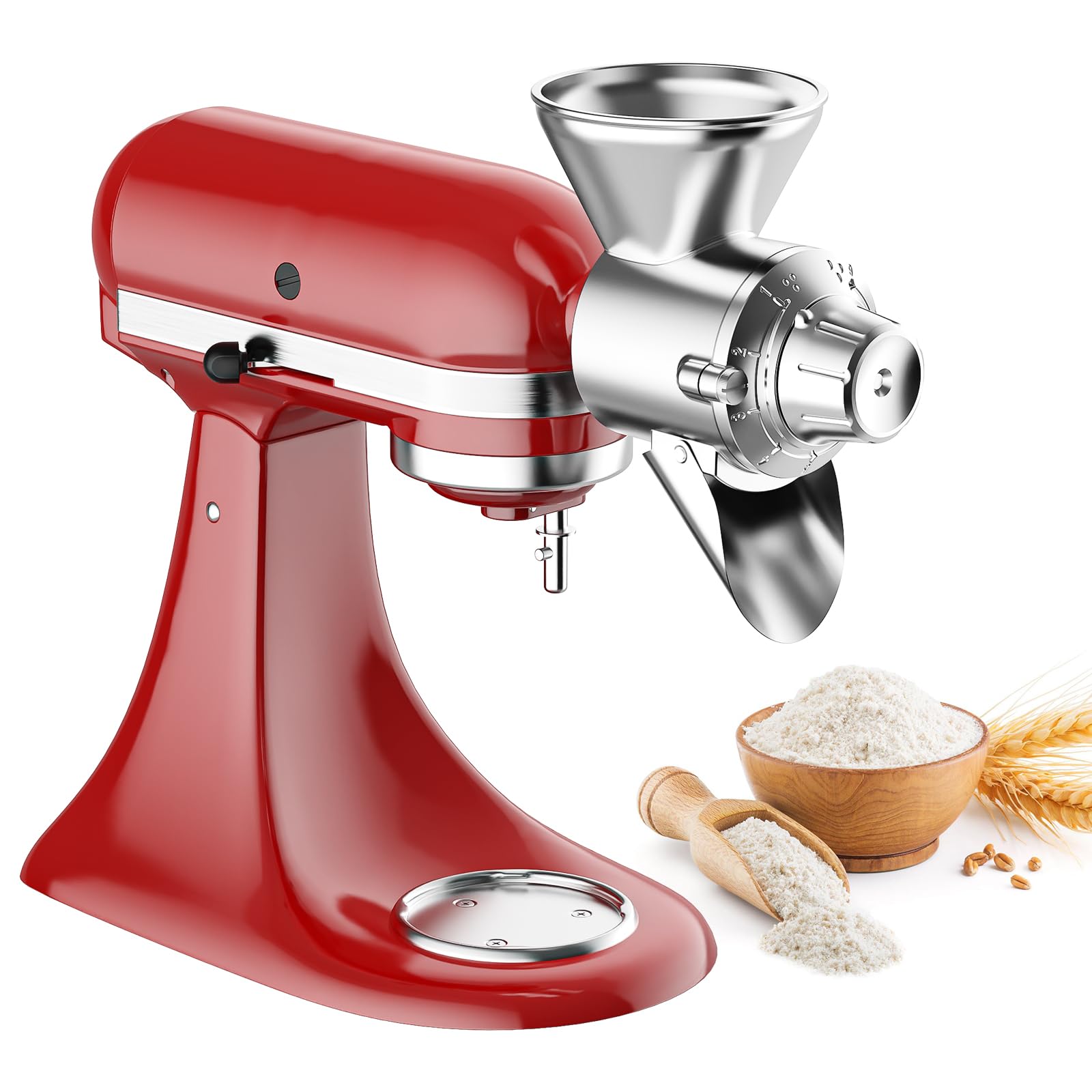 Gvode All Metal Grain Mill Attachment for Kitchenaid Stand Mixer, 9 Levels Grain Mill, Flour Mill, Fit for Non-Oily Dry Grain Corn, Coffee Bean, Buckwheat, Oats, Millet, Wheat and Other Cereals