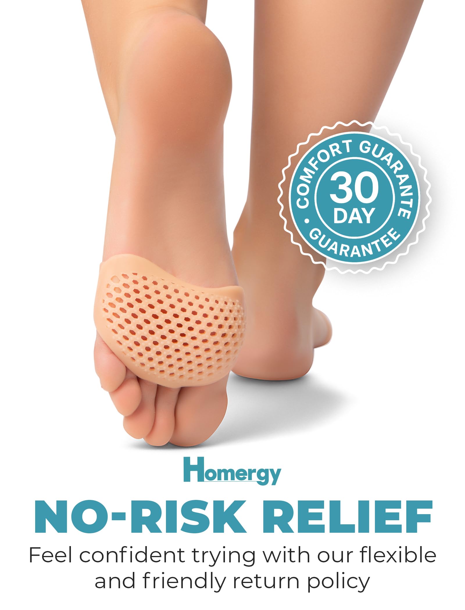 Homergy Metatarsal Foot Pads - Soft Gel Ball of Foot Cushions for Pain Relief, Ultra-Thin Sleeve Design, Stays in Place, Breathable & Reusable - Fits Heels, Flats, Sneakers (4 Pads / 2 Pairs)