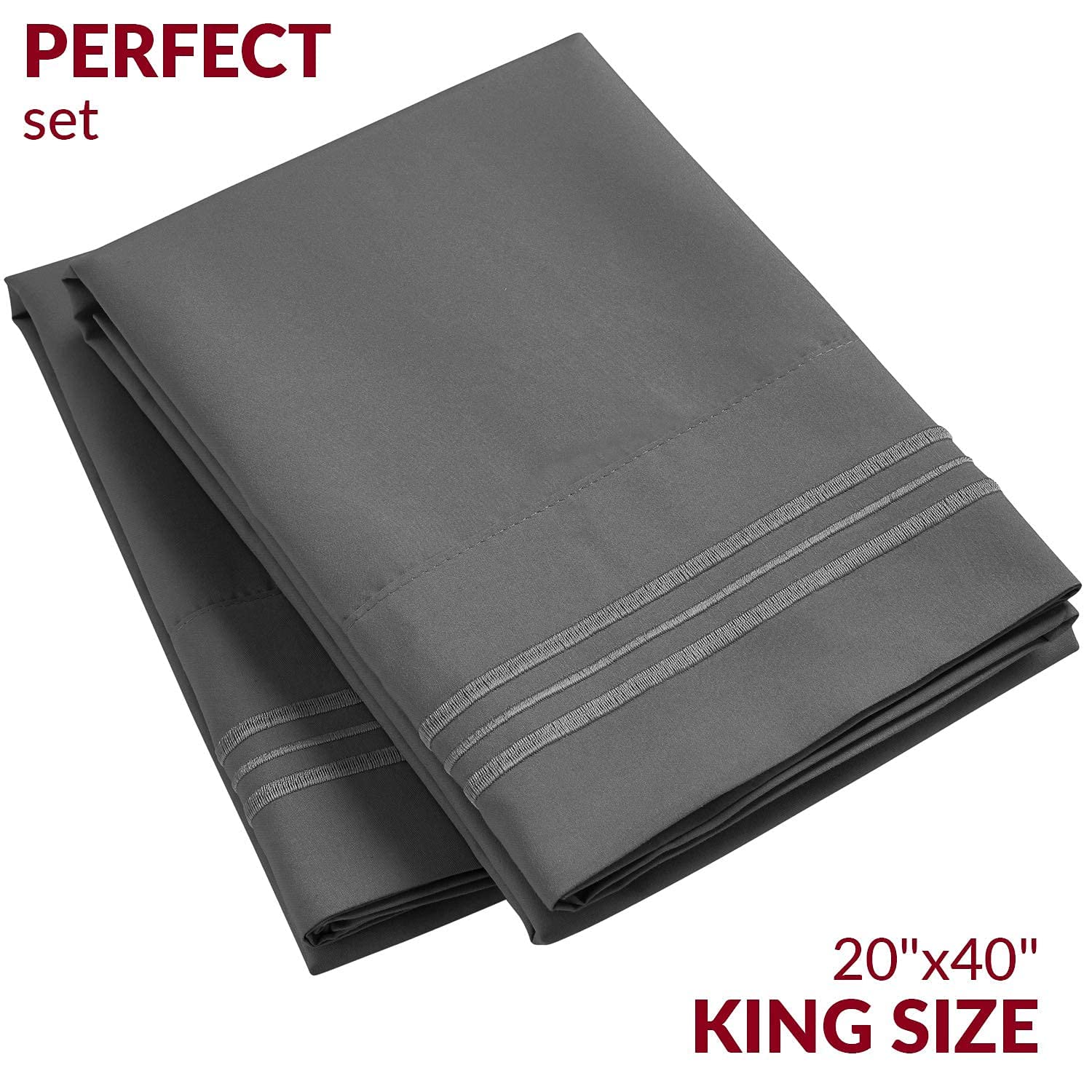 Mellanni 2 Pillow Cases + 2 Pillow Shams Bundle&Save - Hotel Luxury Bedding - Bundle Includes: 2 King Size Pillow Cases and Pillow Shams Set of 2 King Size (King, Gray)