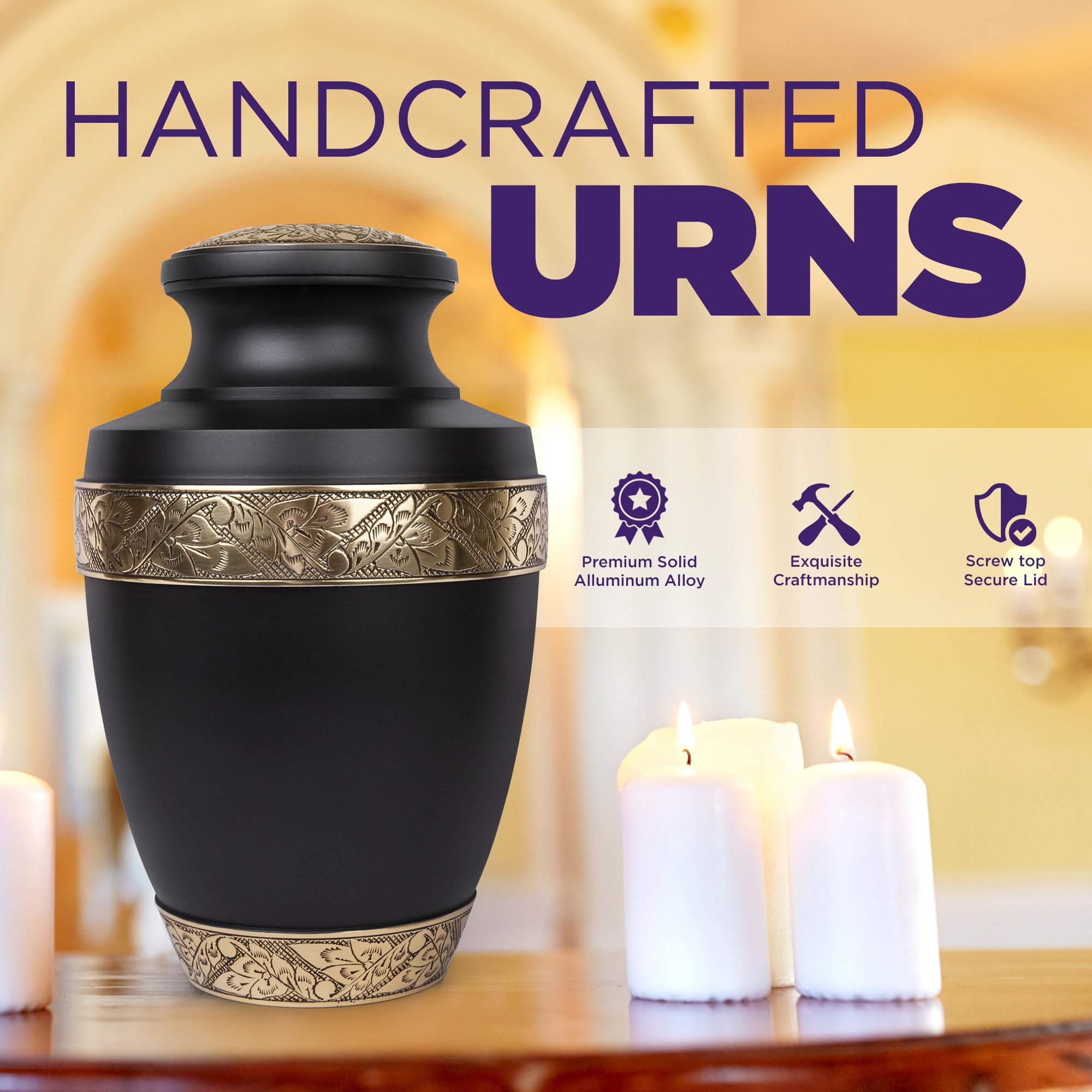 Items & Co Urn for Ashes Adult Male - Urn for Ashes for Women, Cremation Urns for Human Ashes, Ashes Keepsake, Burial Urns Adult Human Ashes - Solid, Wood, Ceramic, Metal, Grecian Black, Velvet Bag