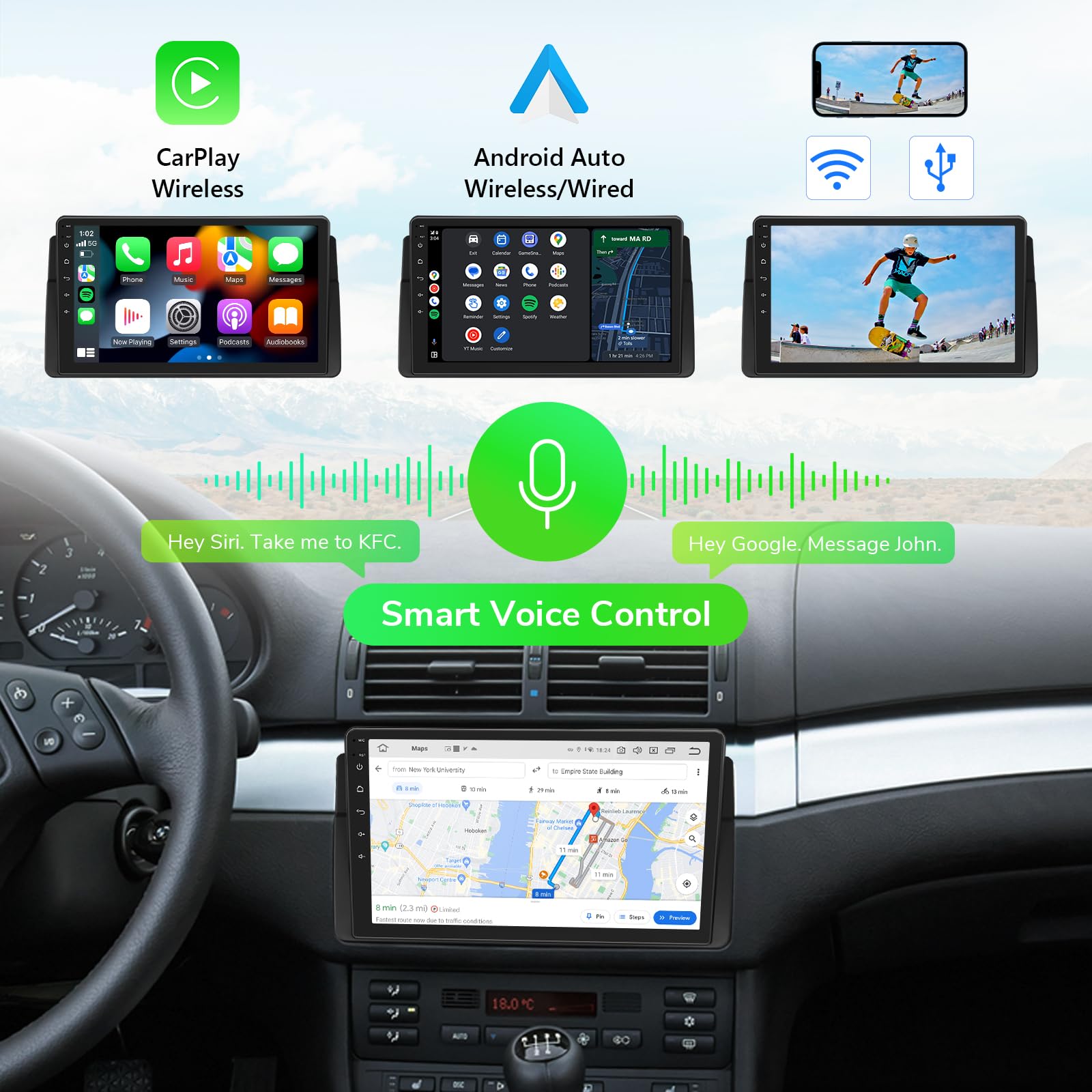 Eonon 6+64GB Car Stereo for BMW 3 Series 325i 330i M3 323i (E46) 1999-2005, Android 13 Wireless CarPlay & Android Auto Car Radio, 9″ GPS Navigation Head Unit, BT/4G LTE -E46A12S