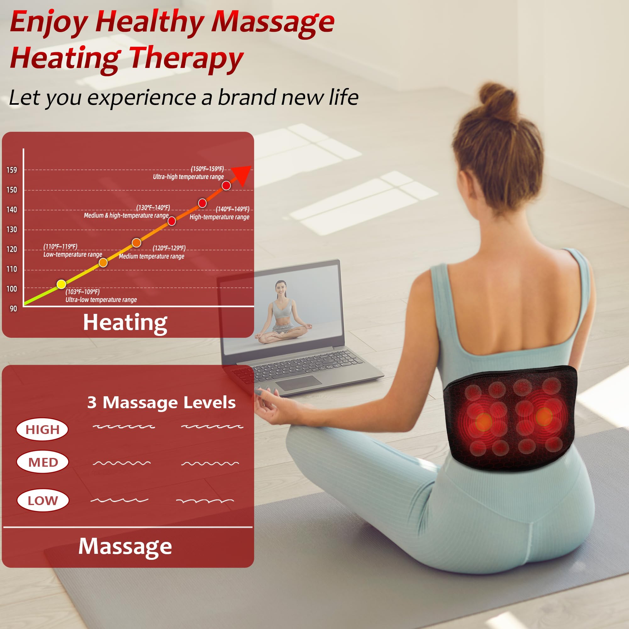 UTK Far Infrared Vibrating Heating Pad with Vibration Massage for Lower Back Pain. 3 Vibration Modes, Smart Controller, Hot Enough (103℉-159℉)，Back Pain Relief,S-XXXXL