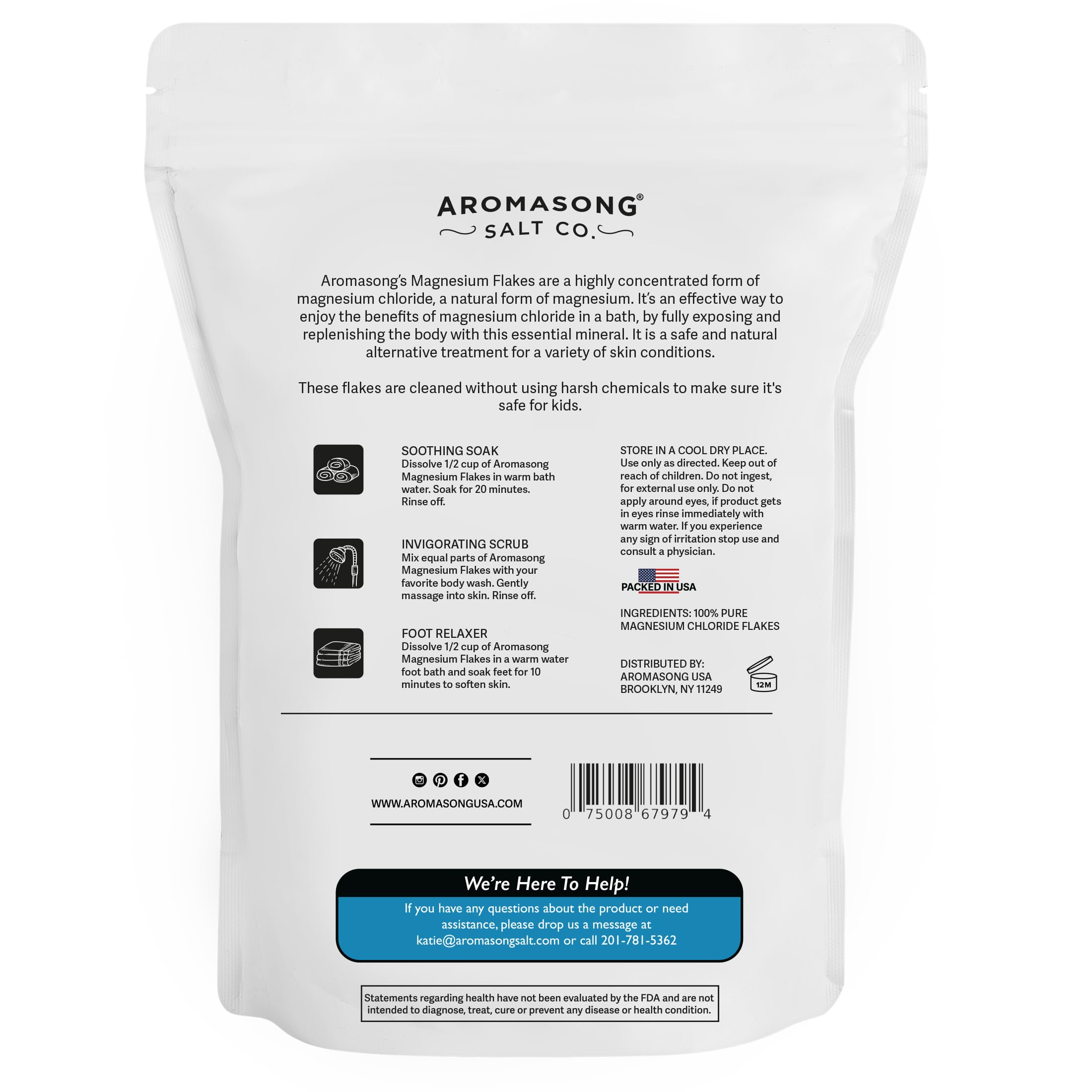 Aromasong Magnesium Flakes for Kids Bath – 3 LB Resealable Bag | Pure Dead Sea Salt Bath Flakes for Kids, Toddlers & Babies | Gentle Calming Epsom Salt Alternative | Soothing Bedtime Detox Soak