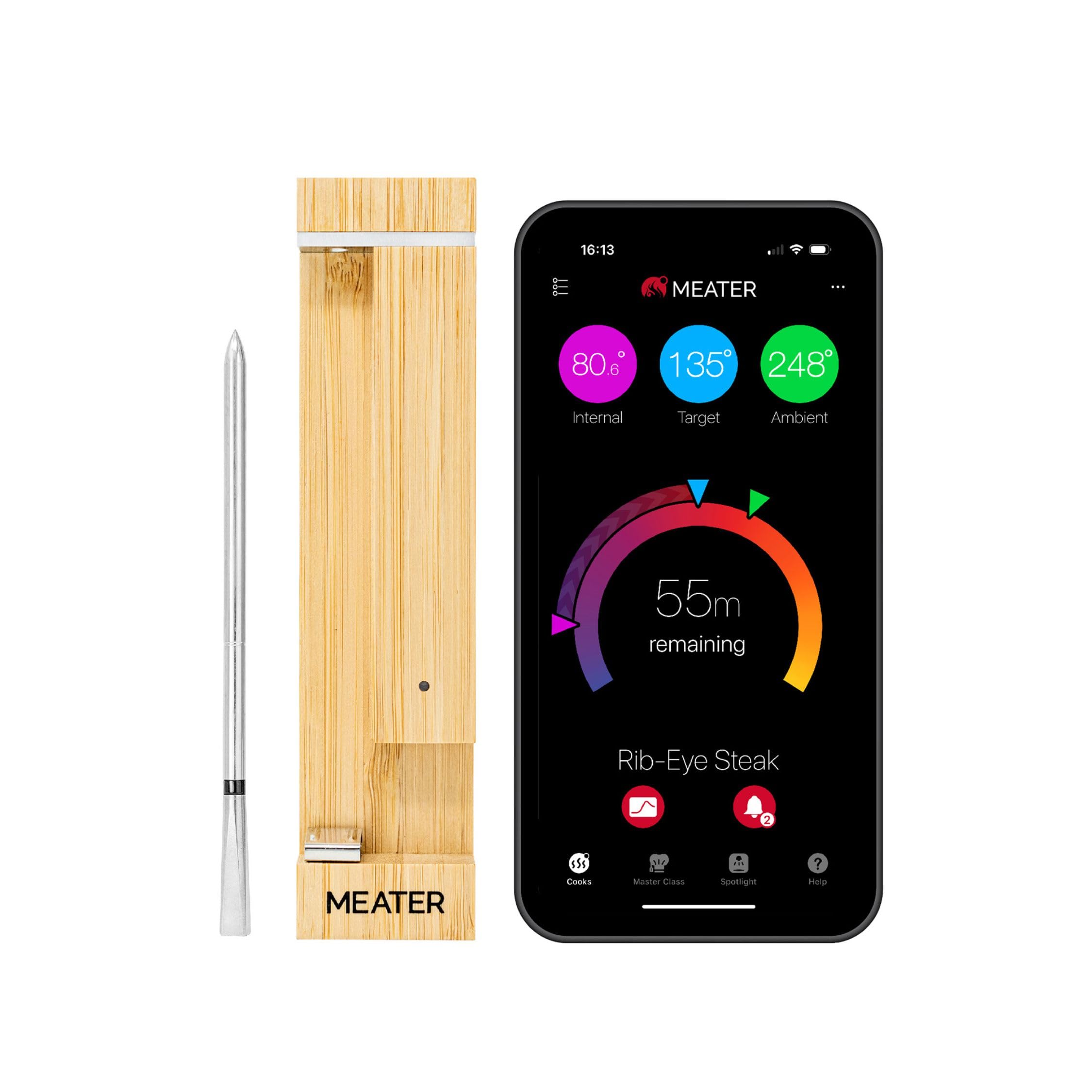 MEATER 2 Plus: Direct Heat Grilling at 1000°F, Smart Meat Thermometer, Bluetooth, 100% Waterproof, Precision Cooking, Multi Sensors, Certified Calibration, for BBQ/Grill/Kitchen