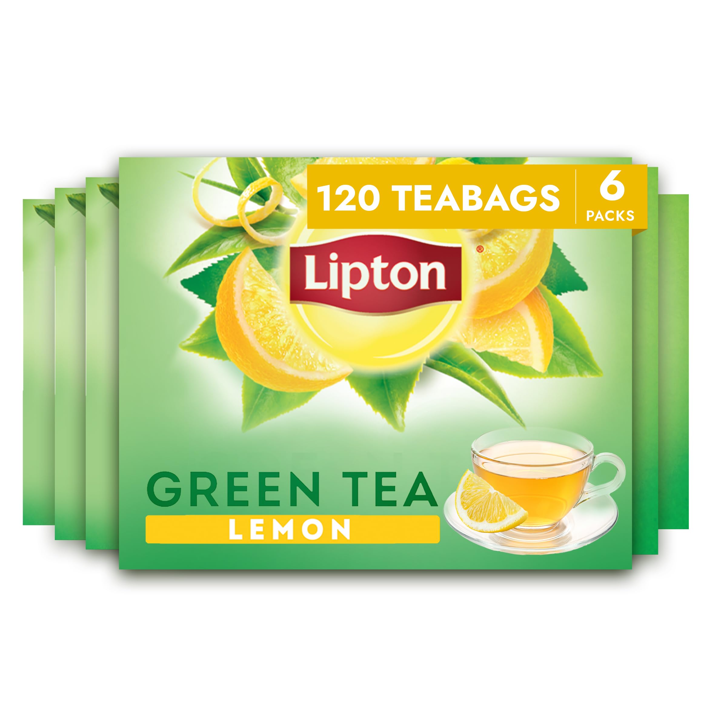 Lipton Lemon Green Tea Bags, Flavored, Unsweetened Teabags for Hot Tea or Iced Tea with Caffeine and Flavonoids, 120 Total Tea Bags (20ct - Pack of 6)