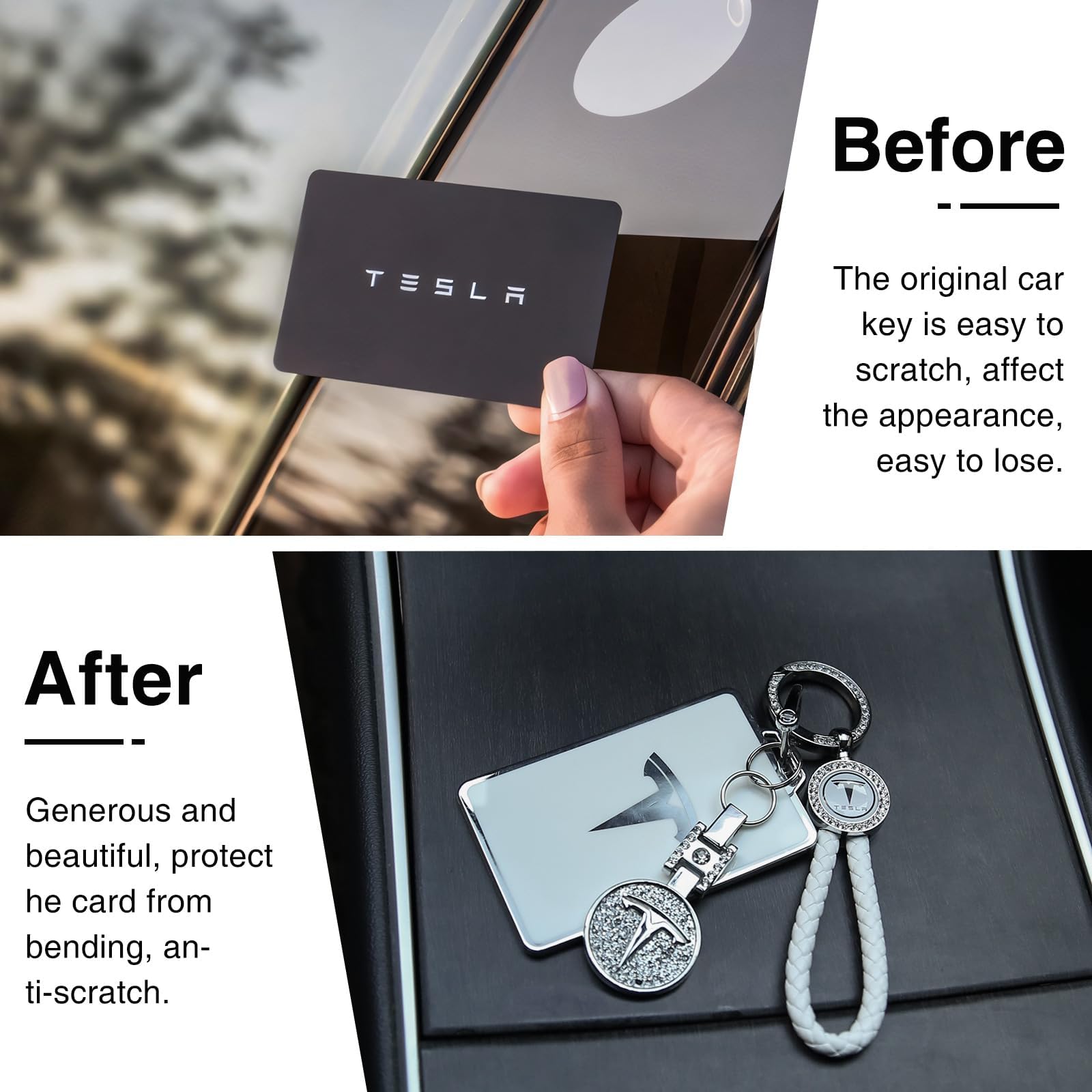 Tesheer for Tesla Key Card Holder Bling Key Chain Card Key Holder for Model S/X/3/Y Cybertruck Keychain (White)