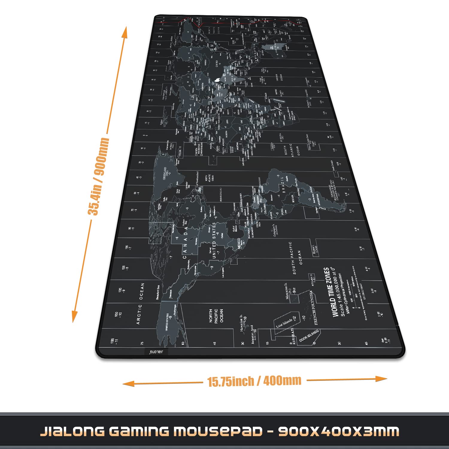 JIALONG Large Gaming Mouse Pad with World Map, Extended Mousepad with Superior Micro-Weave Cloth, Comfortable Keyboard Pad, Desk Mat for Gamer Office Work Home, 35.4 x 15.7 inches Black