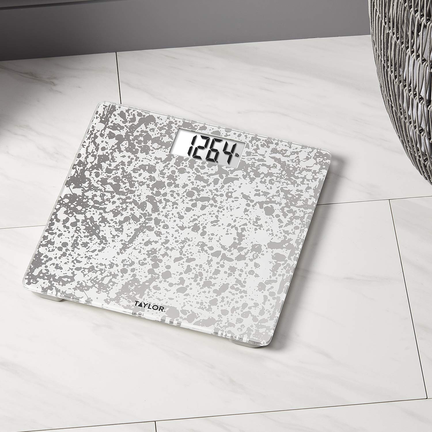 Taylor Crackled Glass Design Digital Bathroom Scale, White, 5273273