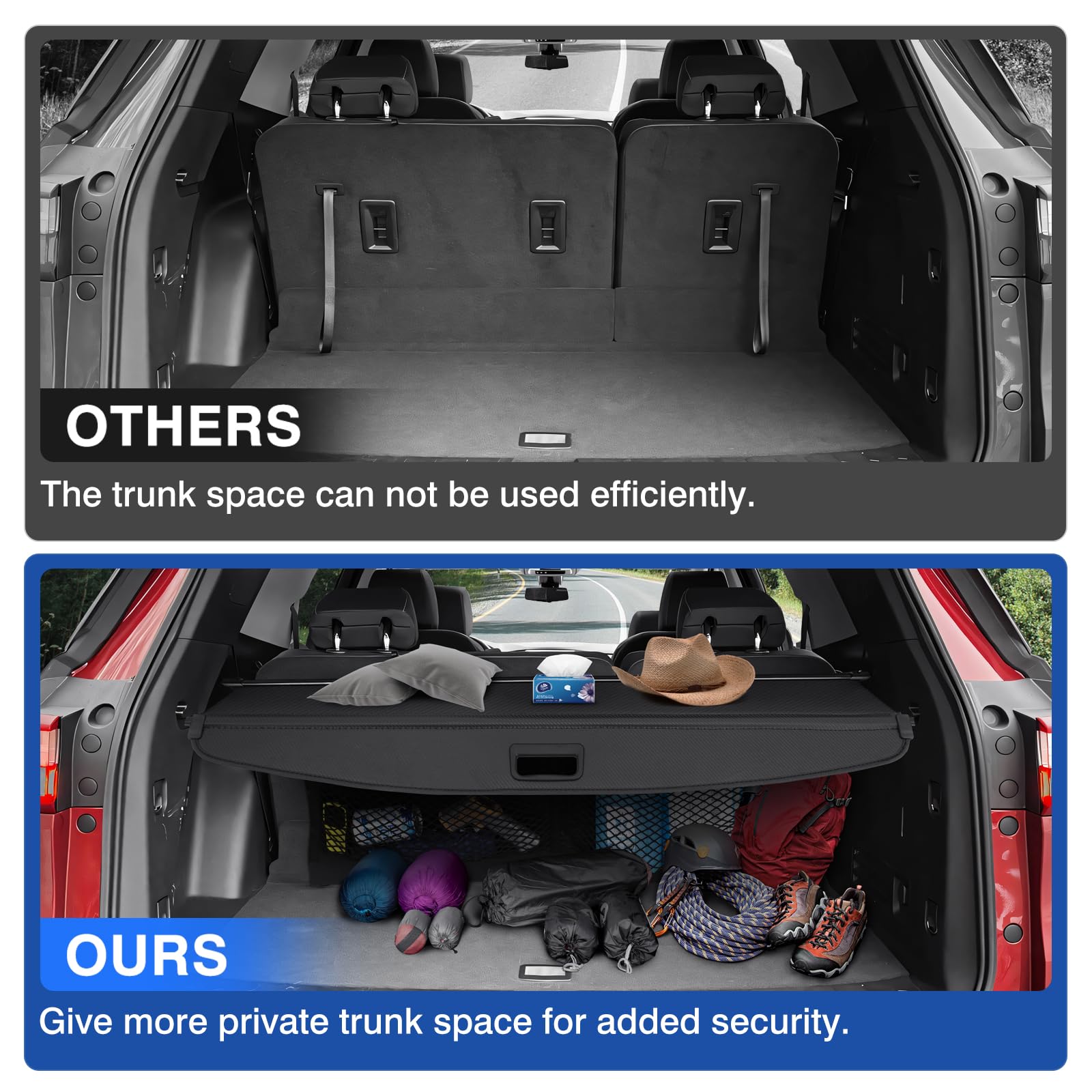 Autorder Cargo Cover for 2022 2023 2024 Hyundai Ioniq 5 Accessories Upgraded Trunk Cover with Extra Storage Net Carbon Fiber Retractable Security Shield Shade Cover