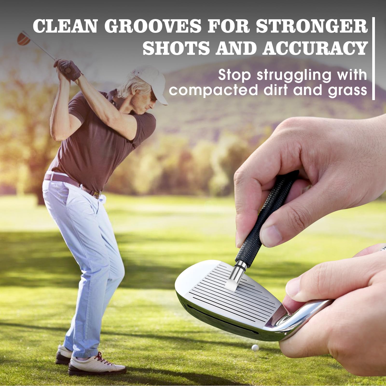 Wynaura Pro Golf Club Cleaner Brush with Golf Groove Sharpener Tool Suitable for U & V-Grooves 8 Inches Golf Water Brush with Retractable Clip Hold 5oz of Water Perfect Golf Accessories for Men/Women, Black