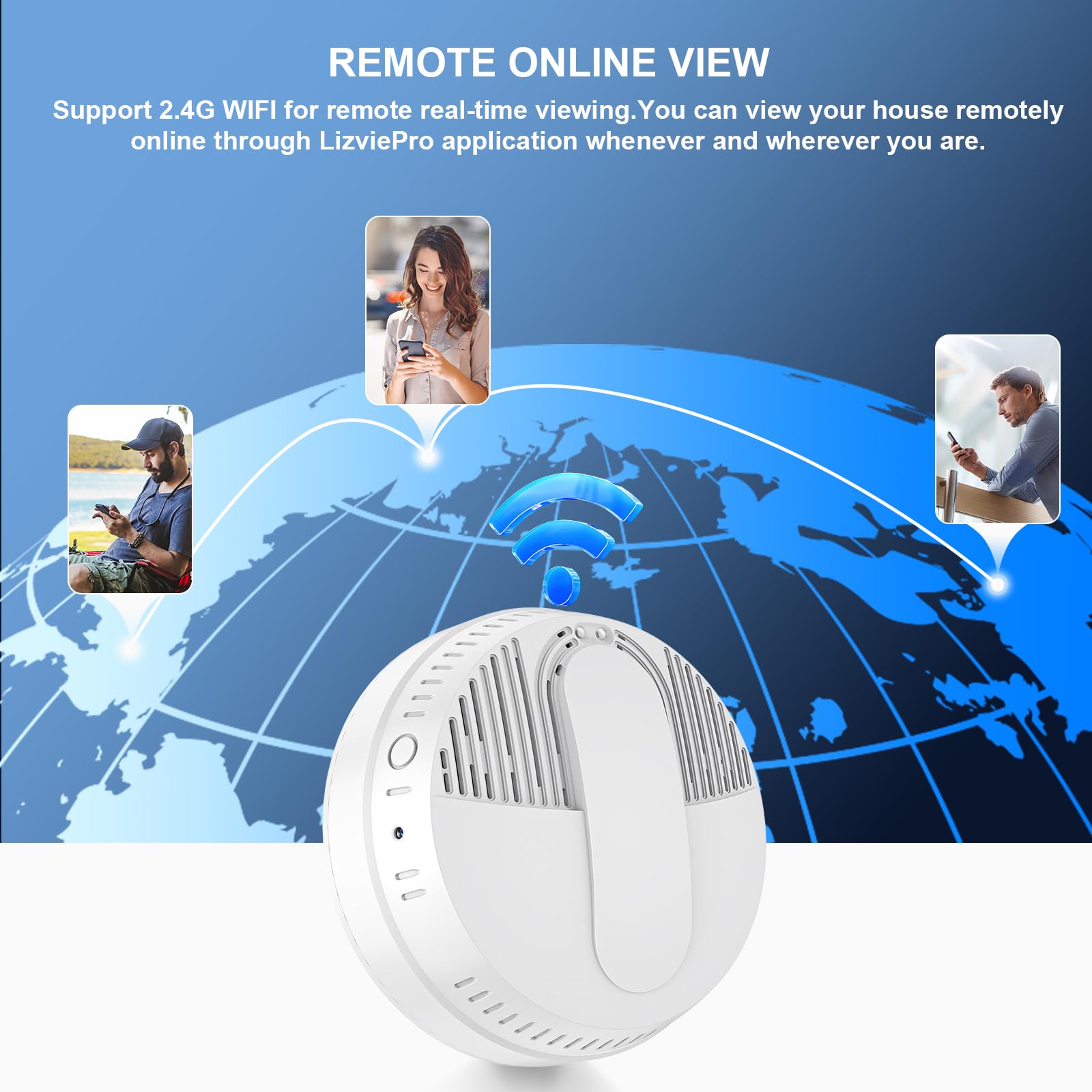 LIZVIE 20000mA Built-in 32G Smoke Detector Camera with 1080P Smoke Detector Camera, WiFi Home Security Motion Detection and Remote Control App