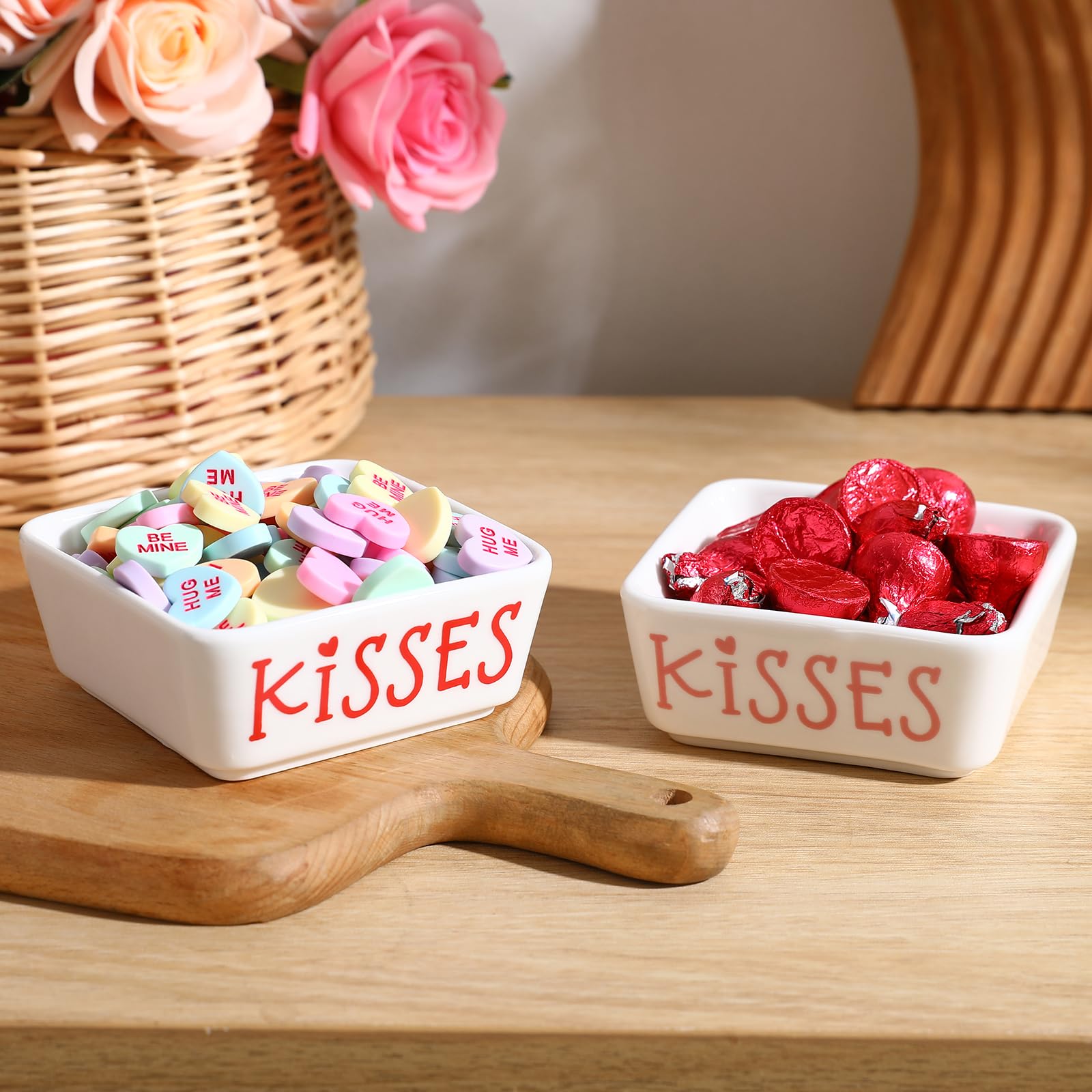 Valentines Day Decorations -2pcs Ceramics Valentines Candy Mini Dish-Valentines Chocolate Candy Storage for Home Kitchen Tiered Tray Table Party Centerpieces Decor