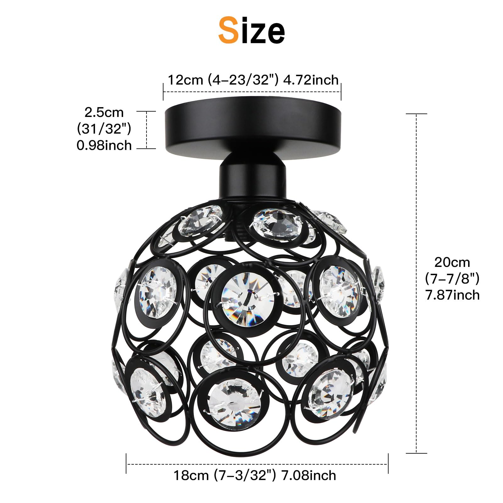 Zevnico Black Mini Chandelier Light Fixture, Crystal Ceiling Light, Semi Flush Mount Hallway Lights, Small Metal Handmade Chandelier Lamp Covers for Hallway Foyer Entryway Closet Indoor Lighting