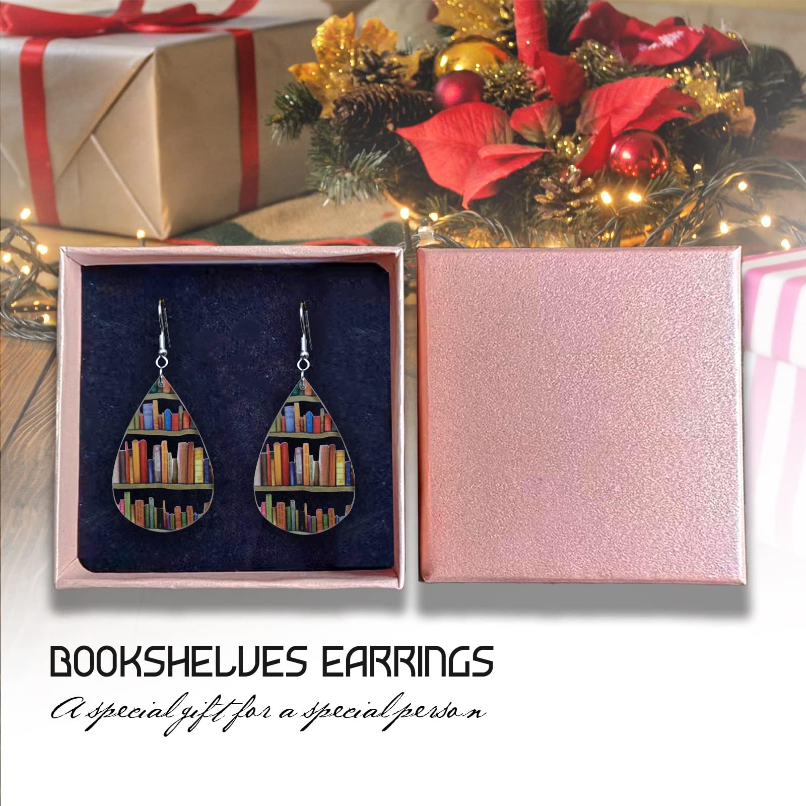 Back to School Earrings Gifts Tear Drop Bookcase Earrings, Book Dangle Earrings for Women Book Lover, Bookshelves Earrings Acrylic (Teardrop)