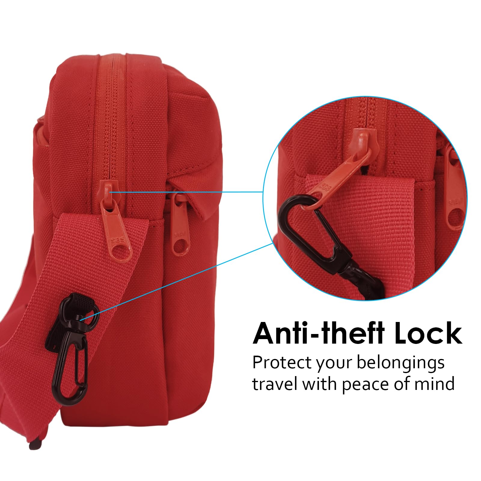 Unisex Small Crossbody Bag, Anti-Theft Side Shoulder Bag with RFID and Zipper Locked, Adjustable Heritage Mini Messenger Satchel Tote Bag for Men and Women, Red,S