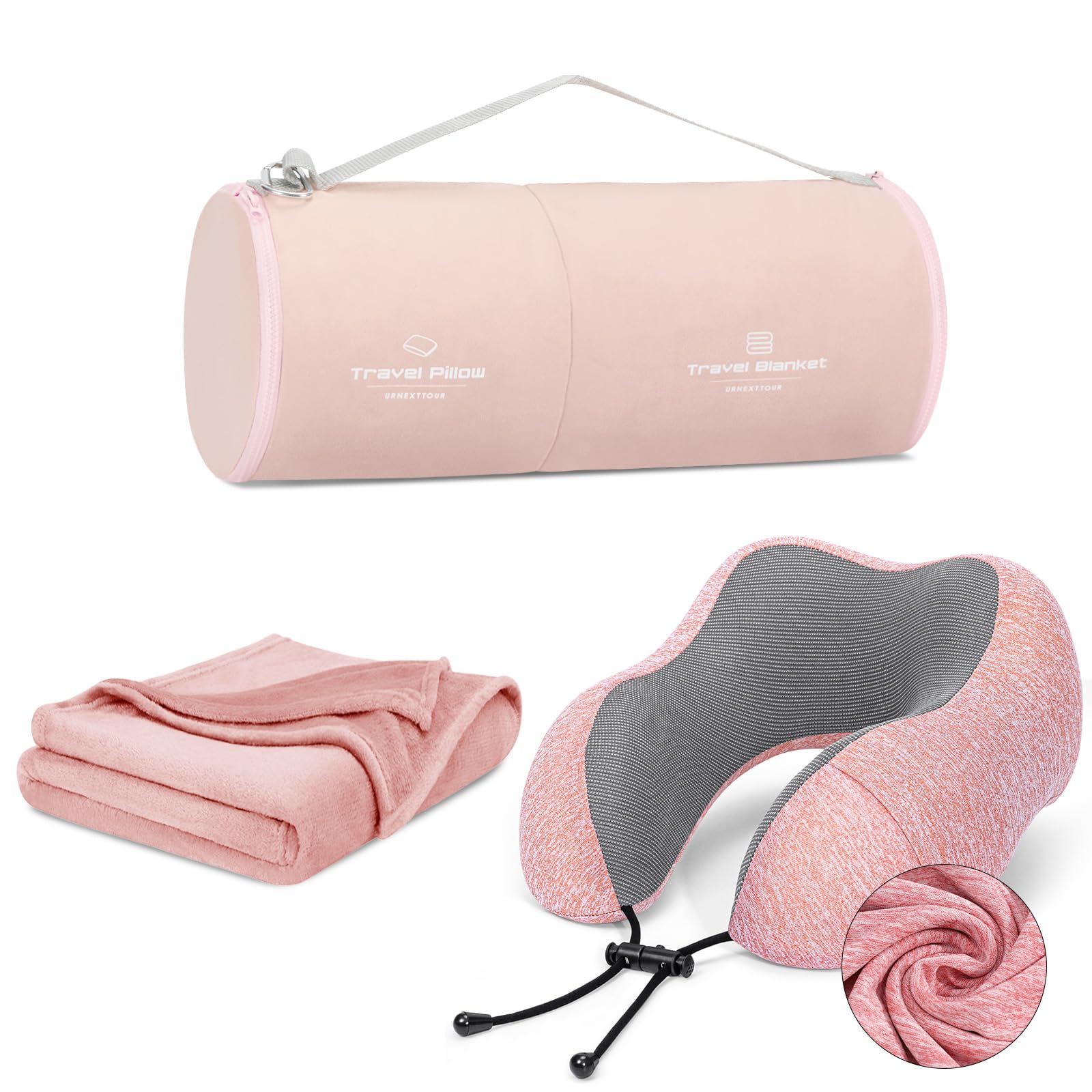 urnexttour Neck Pillow and Blanket Set Travel Pillows Travel Essentials for Airplane Pink