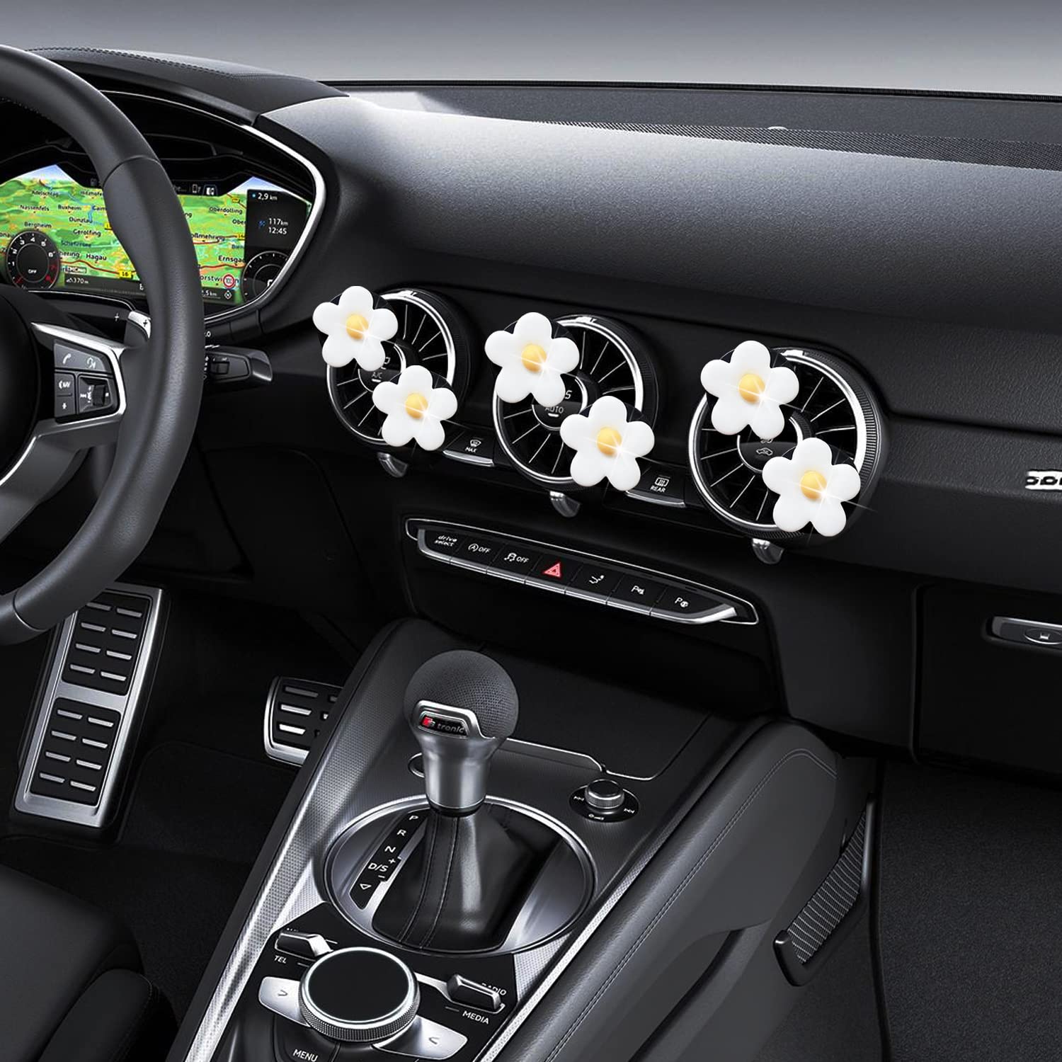 NTRR Cute Daisy Vent Clips, 5 Pcs White Flower Car Air Fresheners for Women Daisy Diffuser Vent Clips Car Interior Decor Cute Daisy Car Accessories for Girls Women