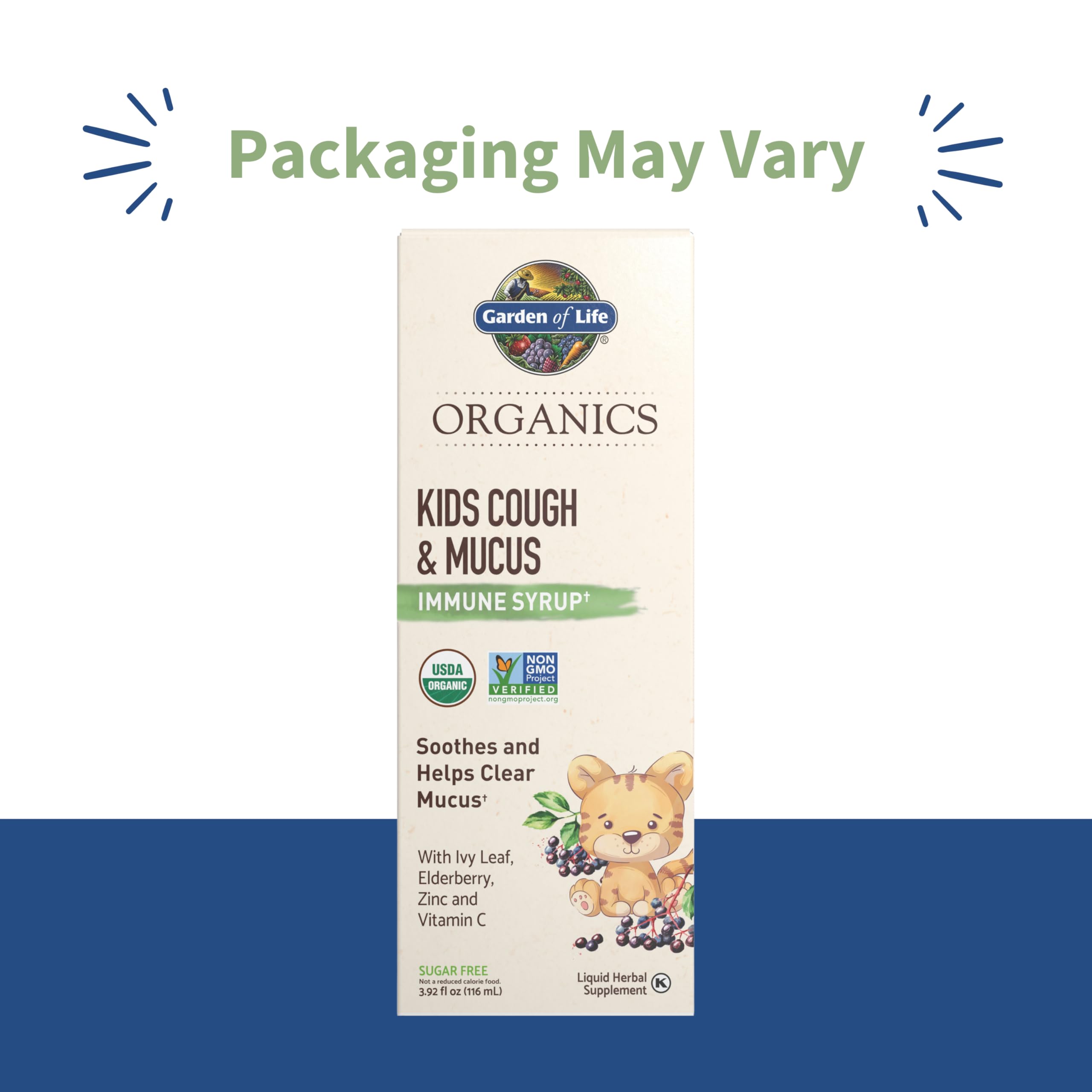 Garden of Life Organics Elderberry & Zinc for Children's Immune Support, Kids Cough & Mucus Immune Syrup with Ivy Leaf, Vitamin C and Echinacea, Alcohol-Free, No Added Sugars, 3.92 fl oz
