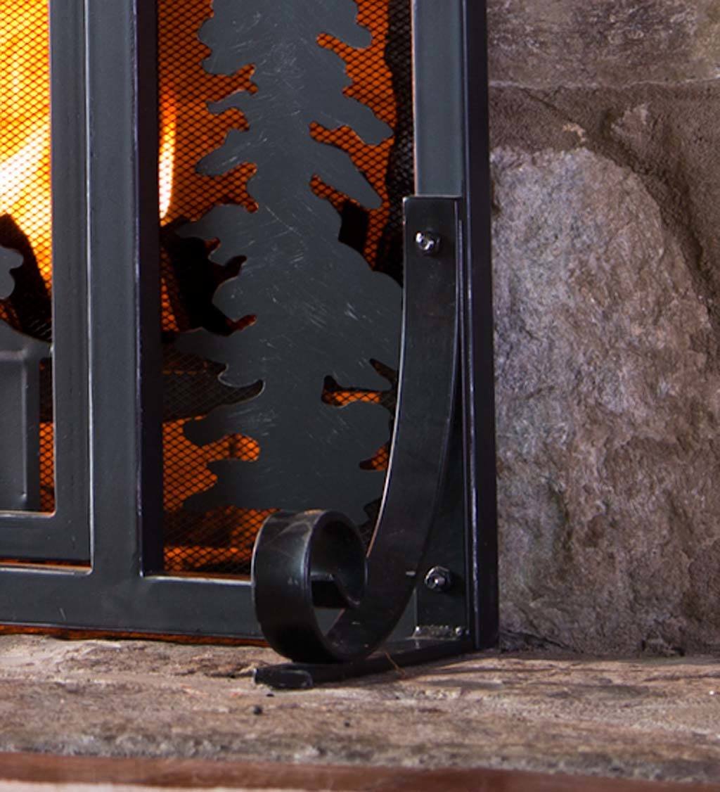 Plow & Hearth Metal Fireplace Screen Cabin Flatguard Black | 44" W x 33" H | Spark Guard Indoor Grate | Wood Stove Accessories