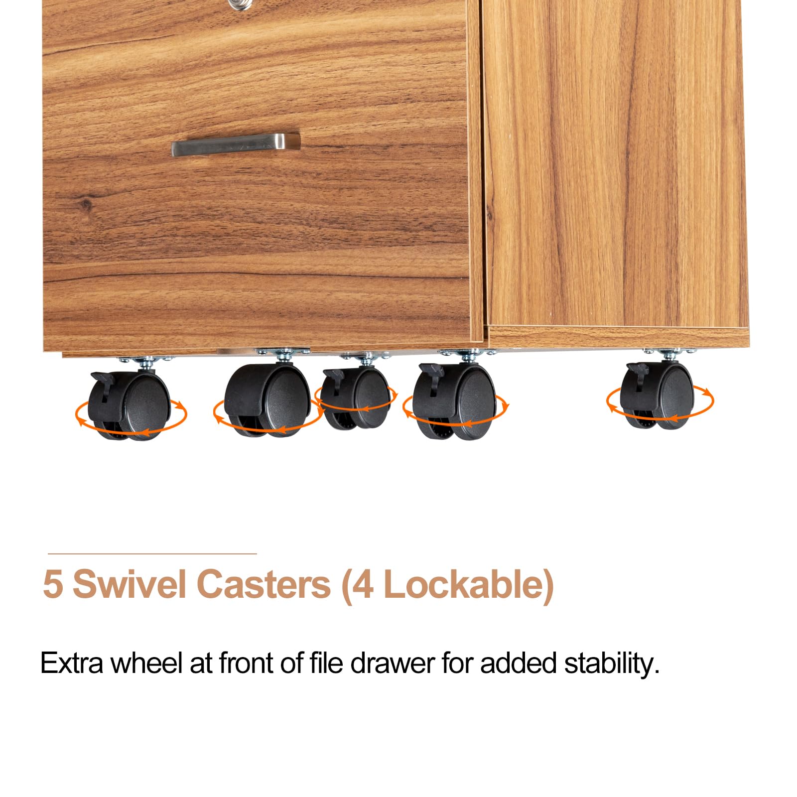 VINGLI 2 Drawer File Cabinet with Lock, Wood Grain Walnut File Cabinet for Letter Size File Folders with Tabs, Under Desk Rolling File Cabinets for Home Office, Mobile Filing Cabinet Printer Stand