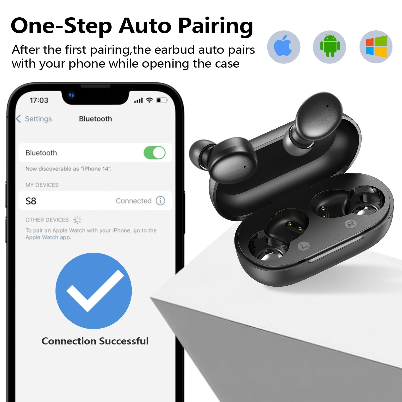 kurdene Wireless Earbuds Bluetooth 5.3 in Ear Buds Light-Weight Headphones,Deep Bass Sound,Built-in Mics Headset,Clear Calls Earphones for Sports Workout