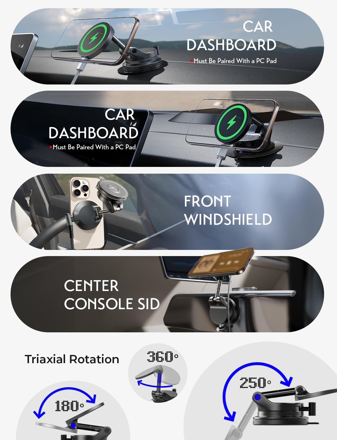 LISEN 15W Magsafe Car Mount Charger，[Lever Lock] Suction Cup Phone Mount,360° Vacuum Magnetic Car Phone Holder Charger Wireless for iPhone 17 Pro Max Air 16-12,Pixel 10,Samsung with MagSafe Case